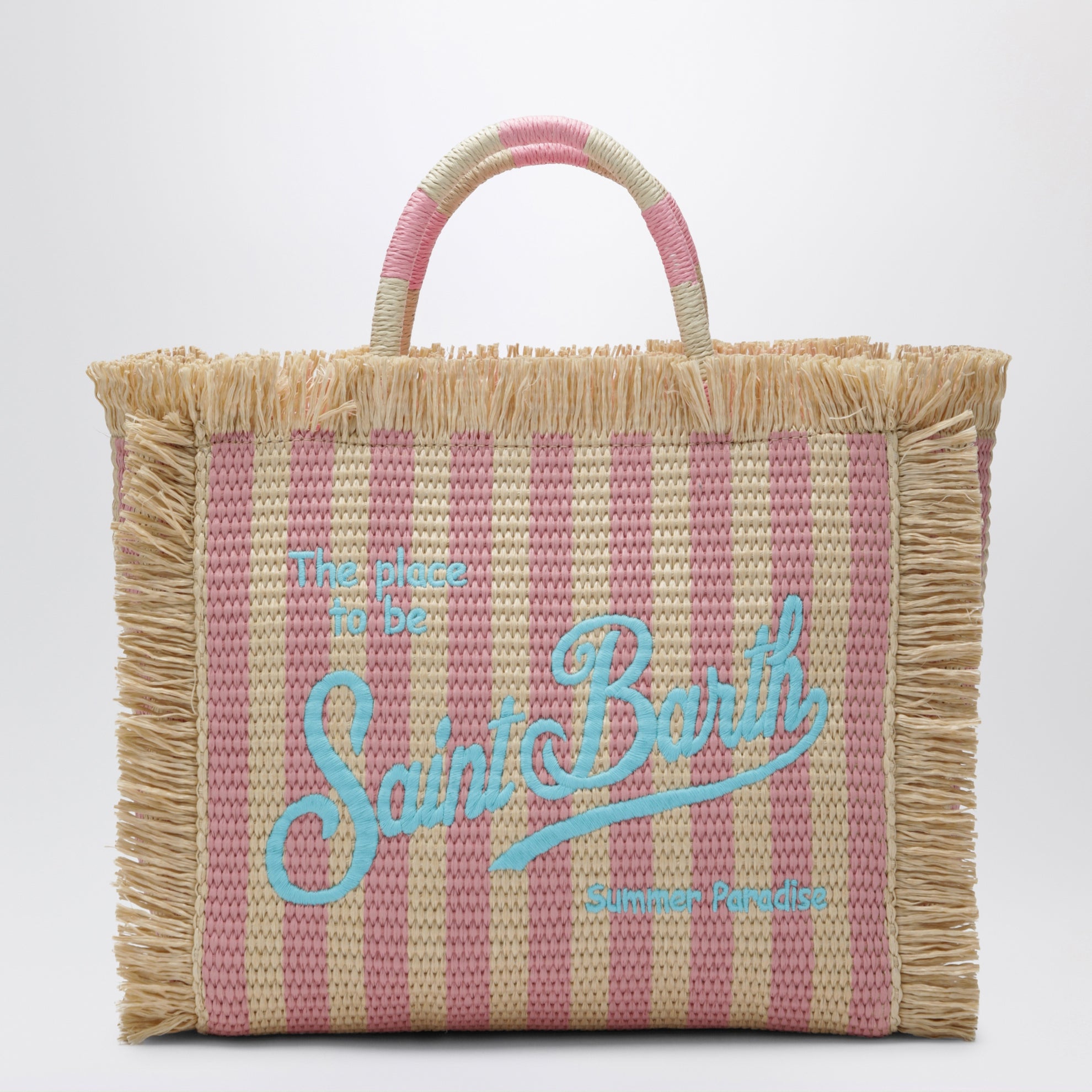 Colette striped straw-effect fabric bag