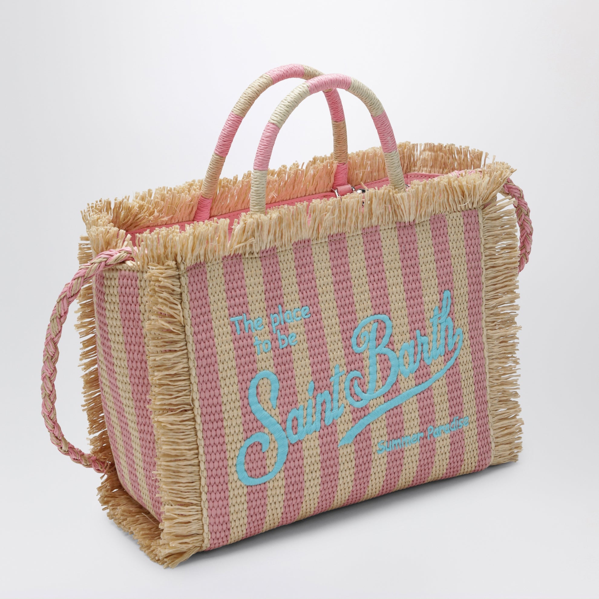 Colette striped straw-effect fabric bag