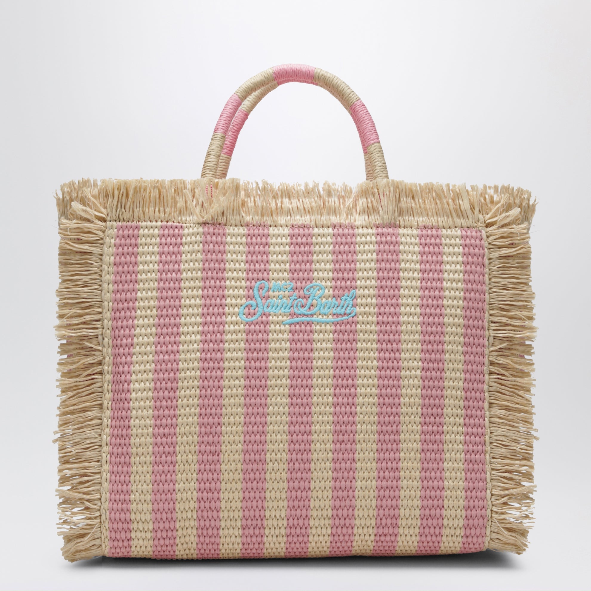 Colette striped straw-effect fabric bag