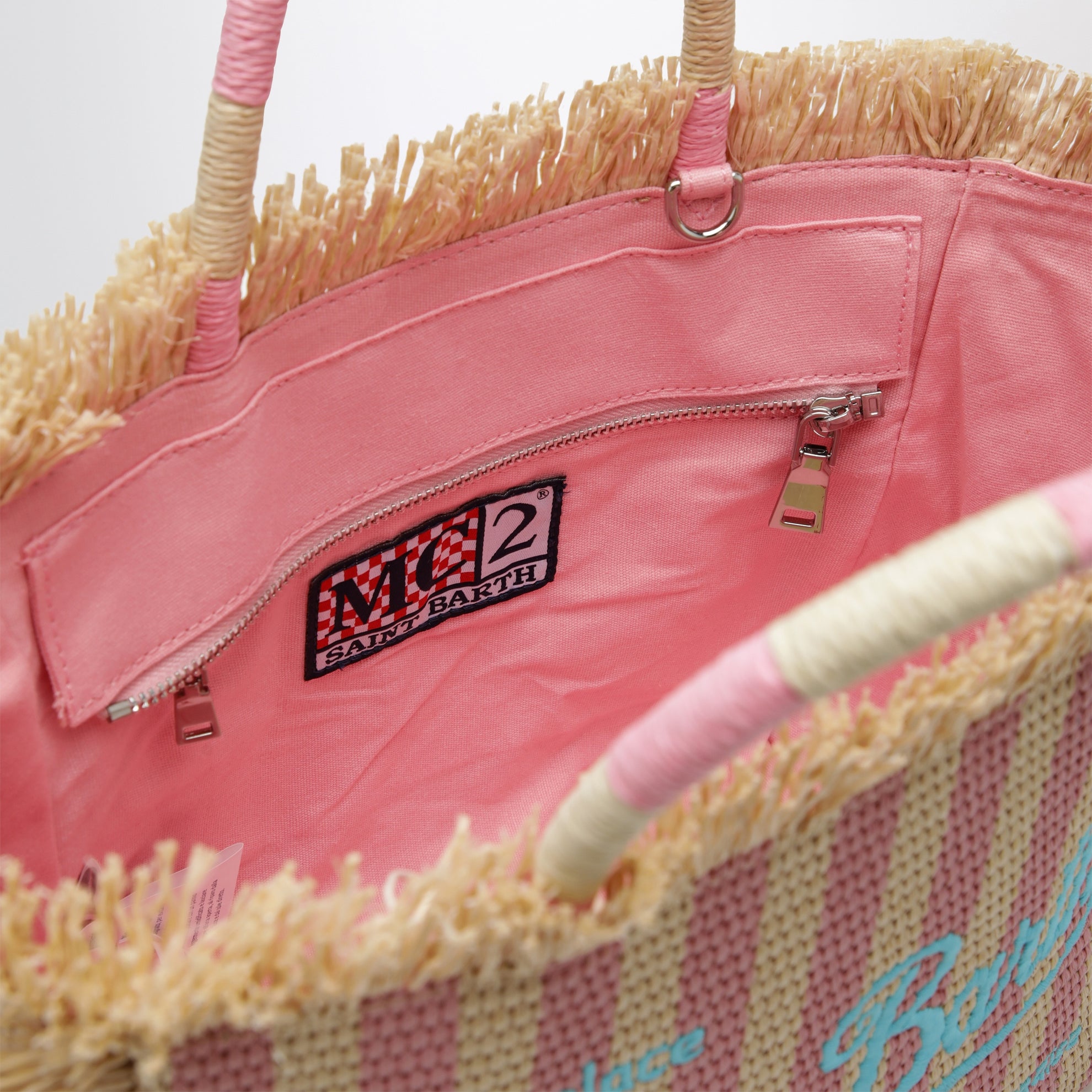 Colette striped straw-effect fabric bag