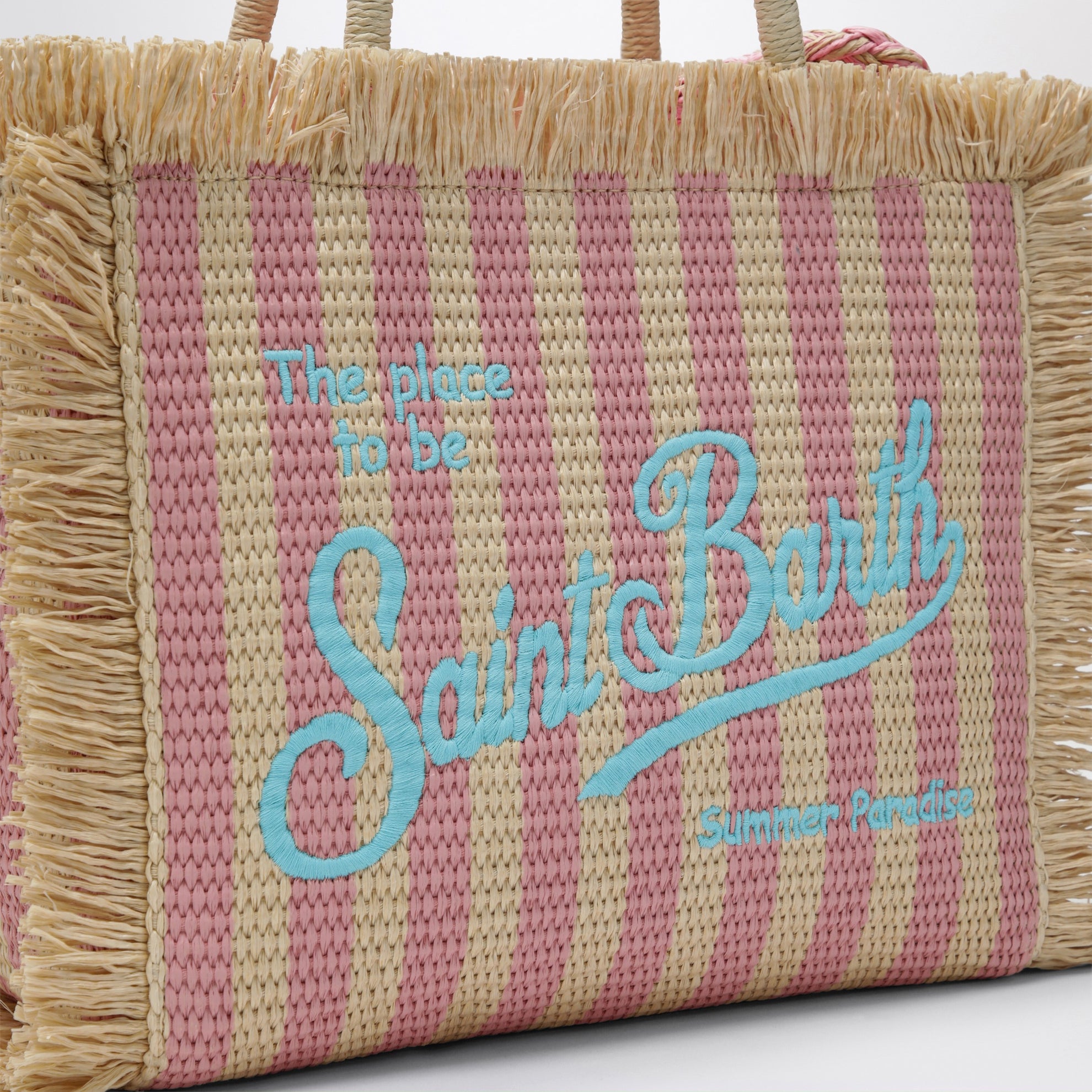 Colette striped straw-effect fabric bag