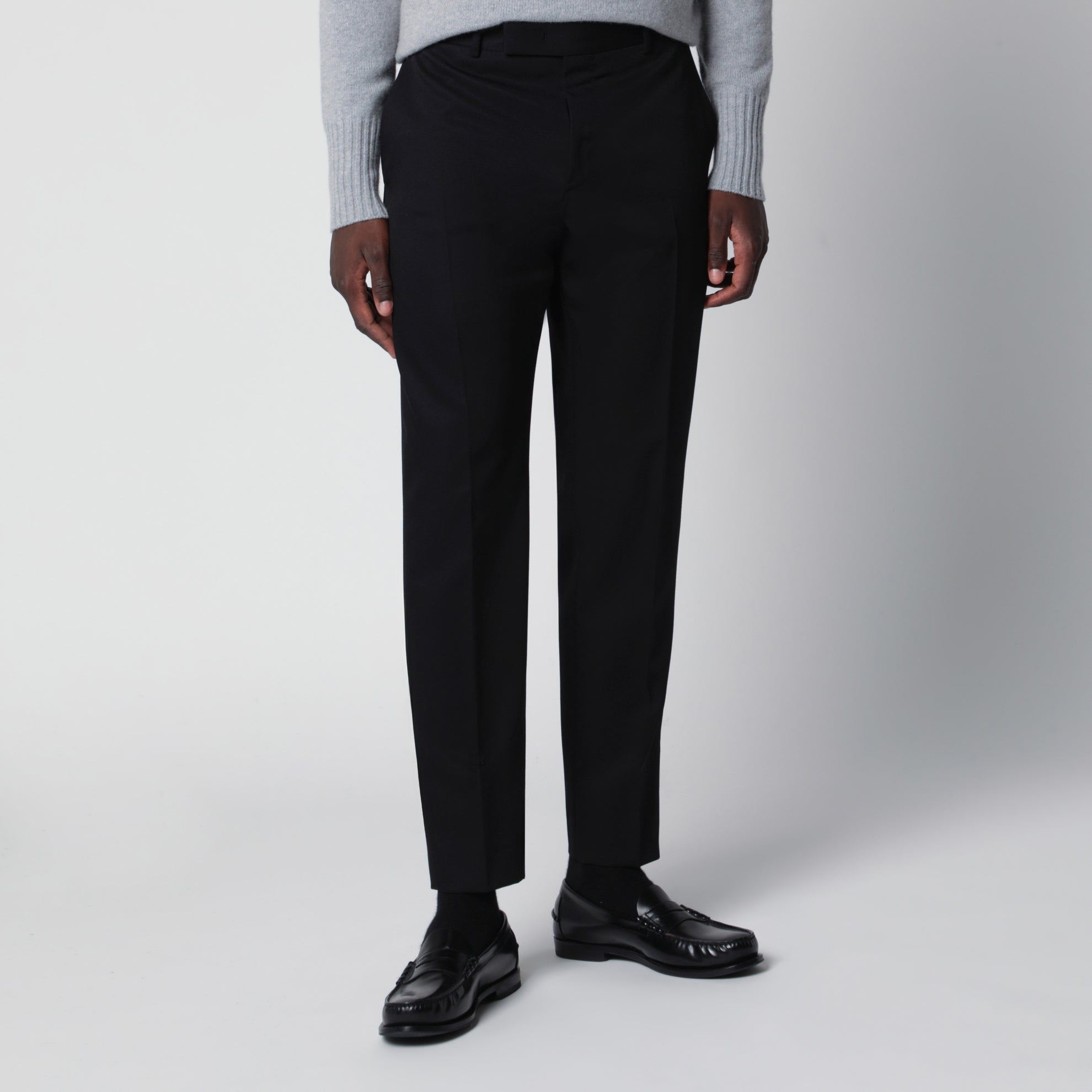 Black wool tailored slim-fit trousers