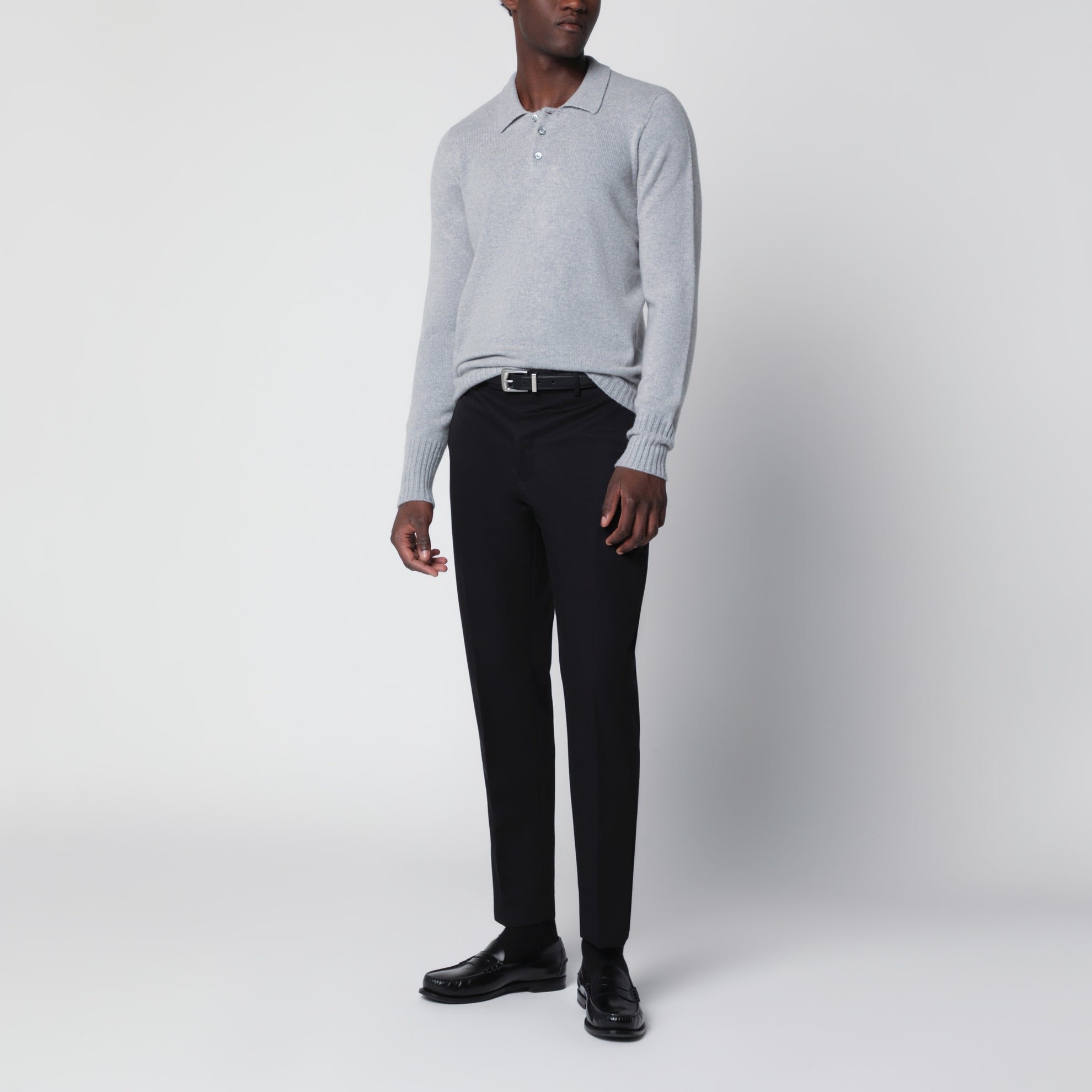 Black wool tailored slim-fit trousers