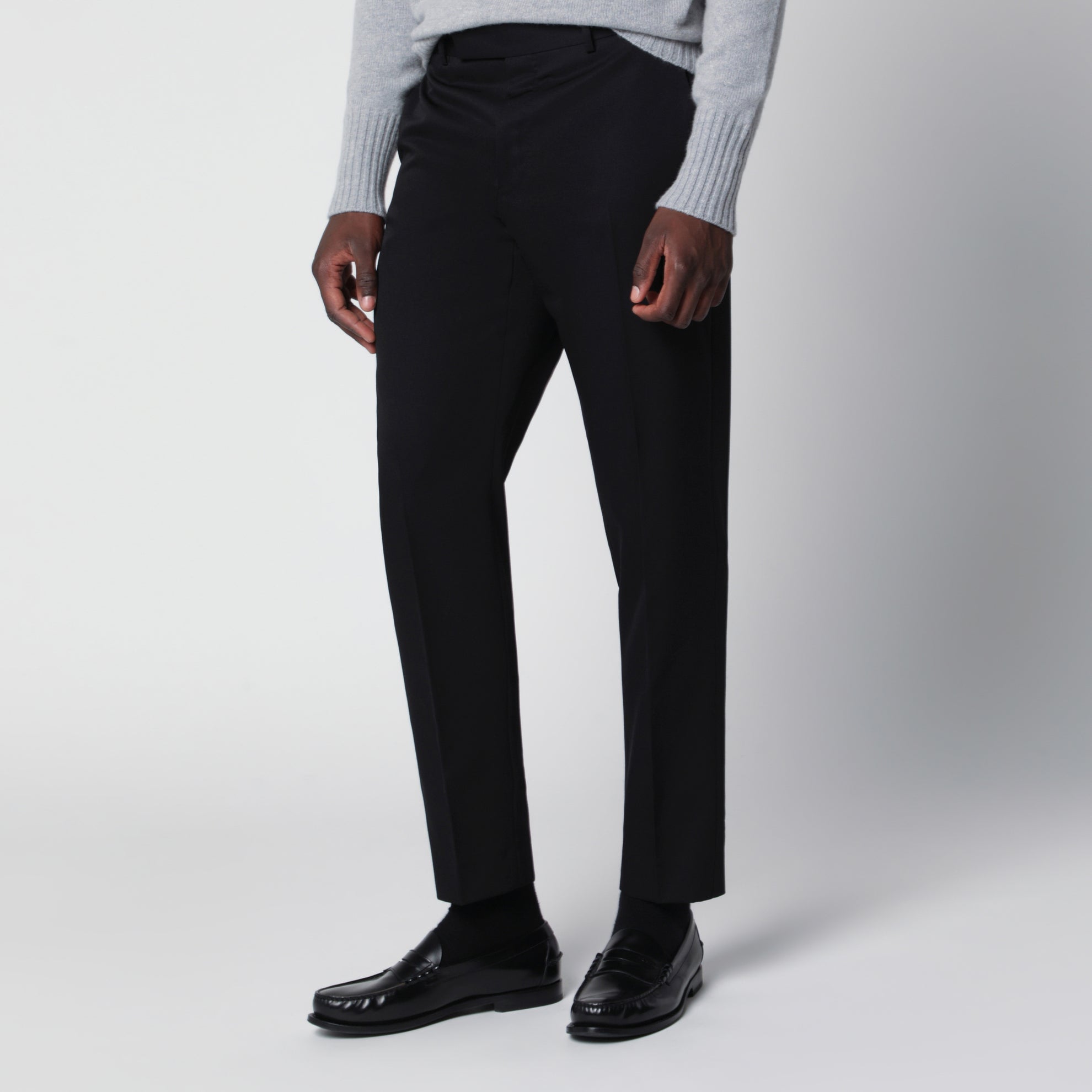 Black wool tailored slim-fit trousers