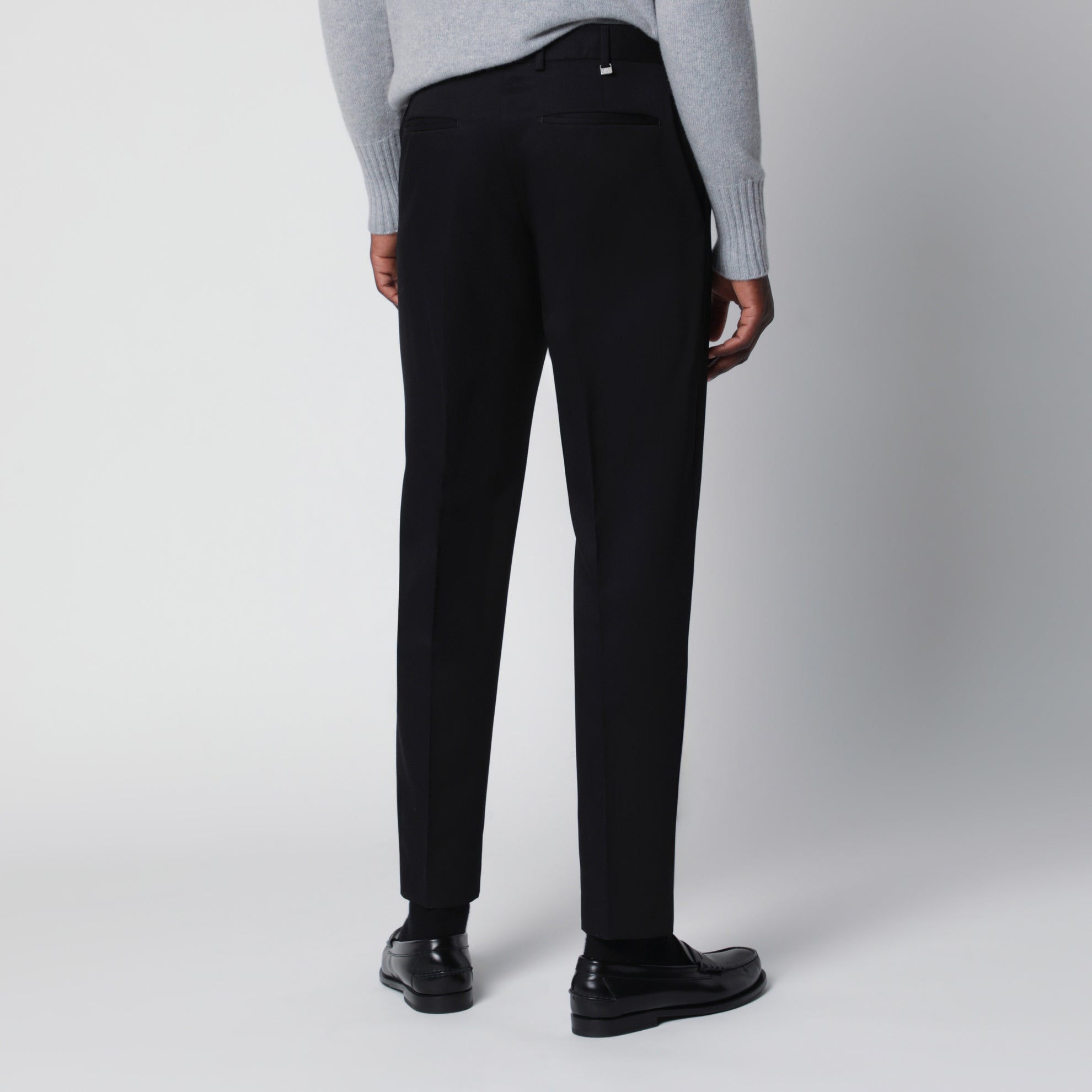 Black wool tailored slim-fit trousers