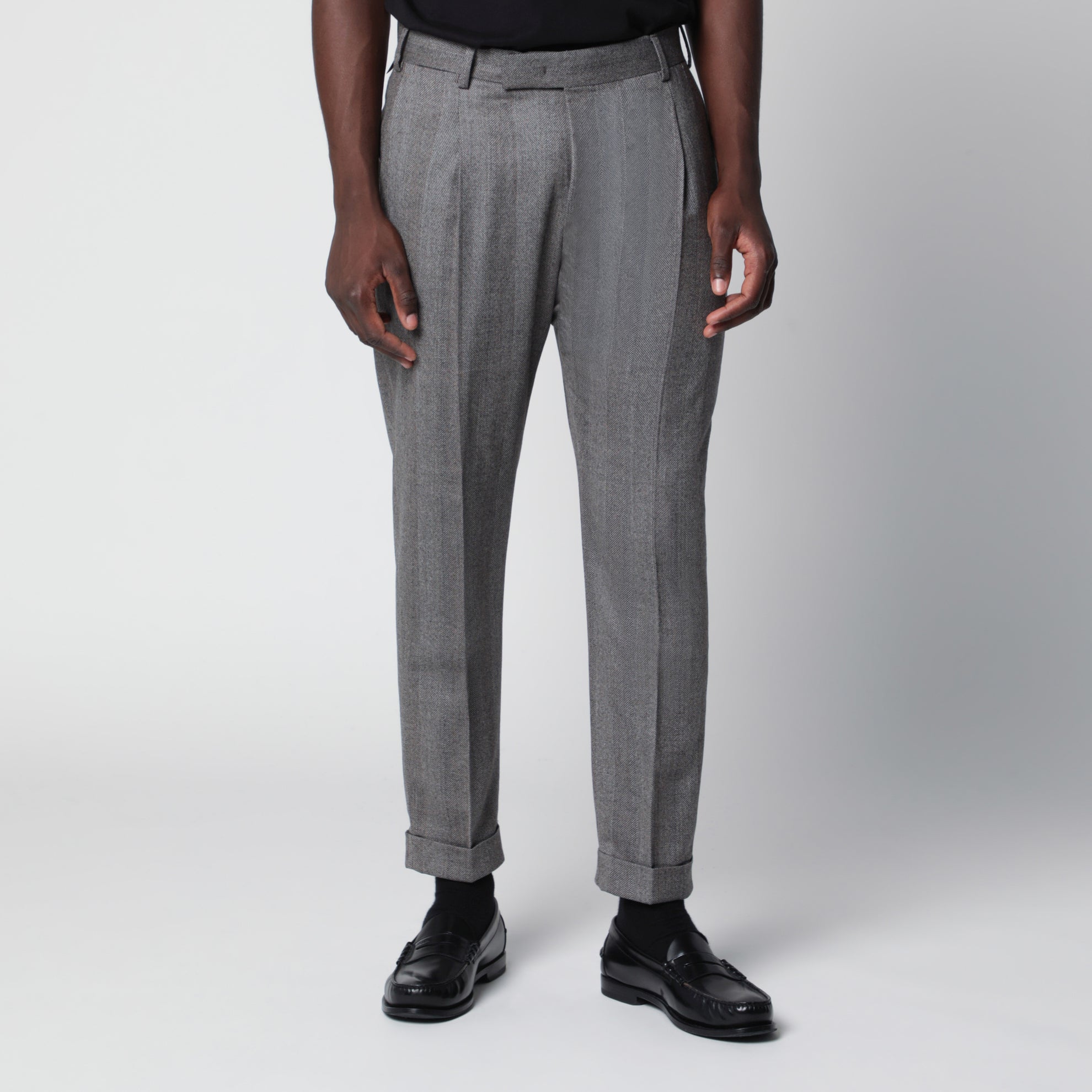 Tailored slim-fit trousers with micro herringbone pattern