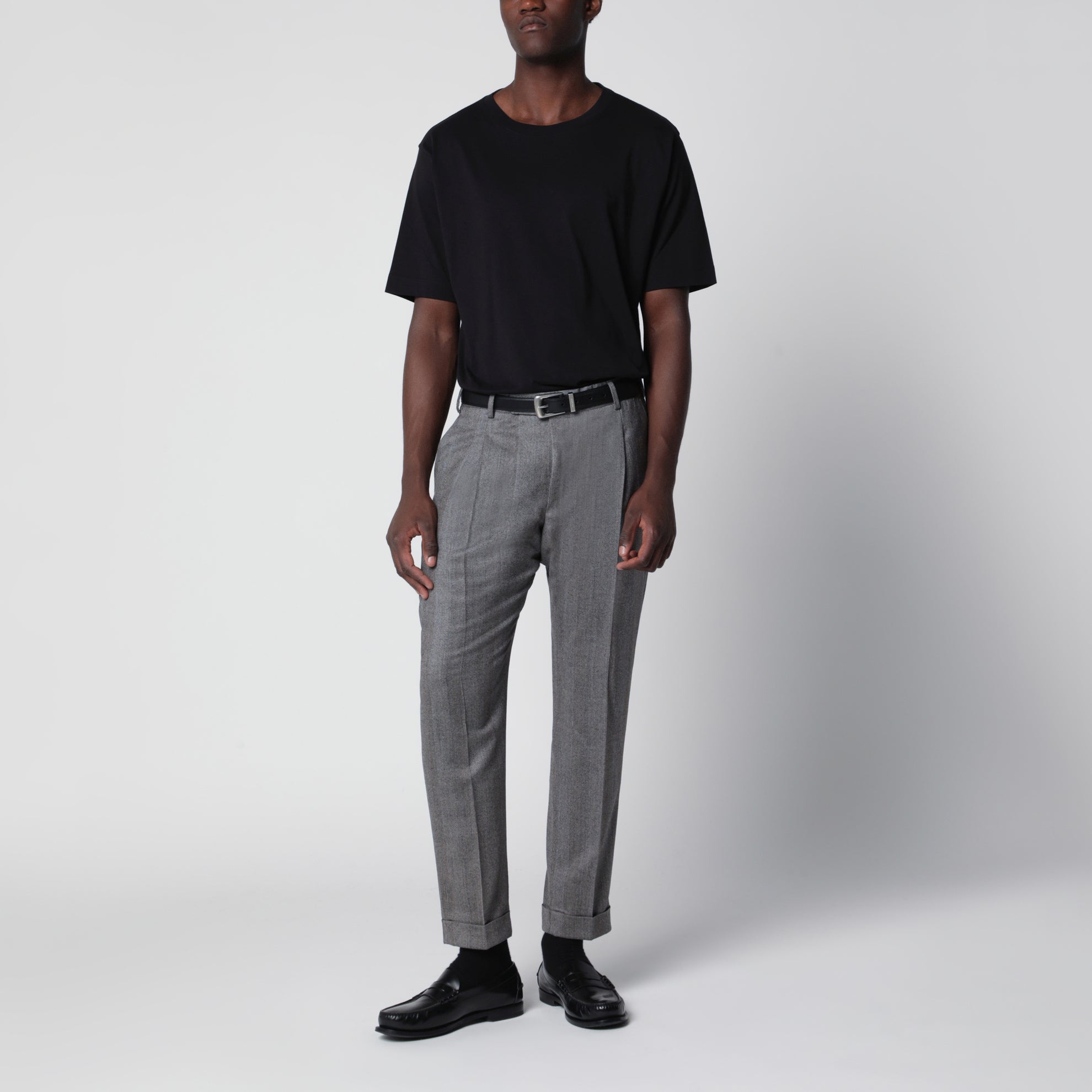 Tailored slim-fit trousers with micro herringbone pattern