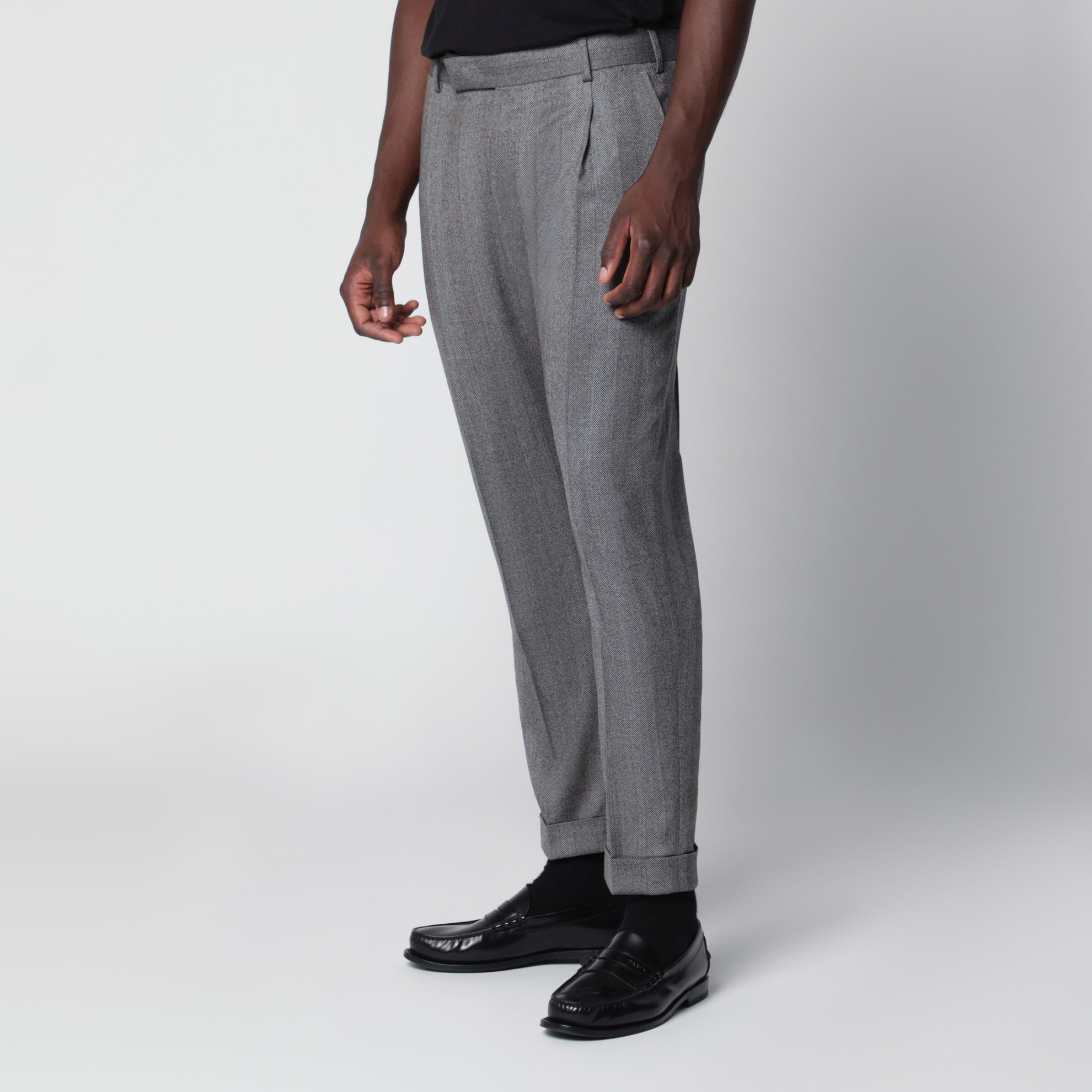 Tailored slim-fit trousers with micro herringbone pattern
