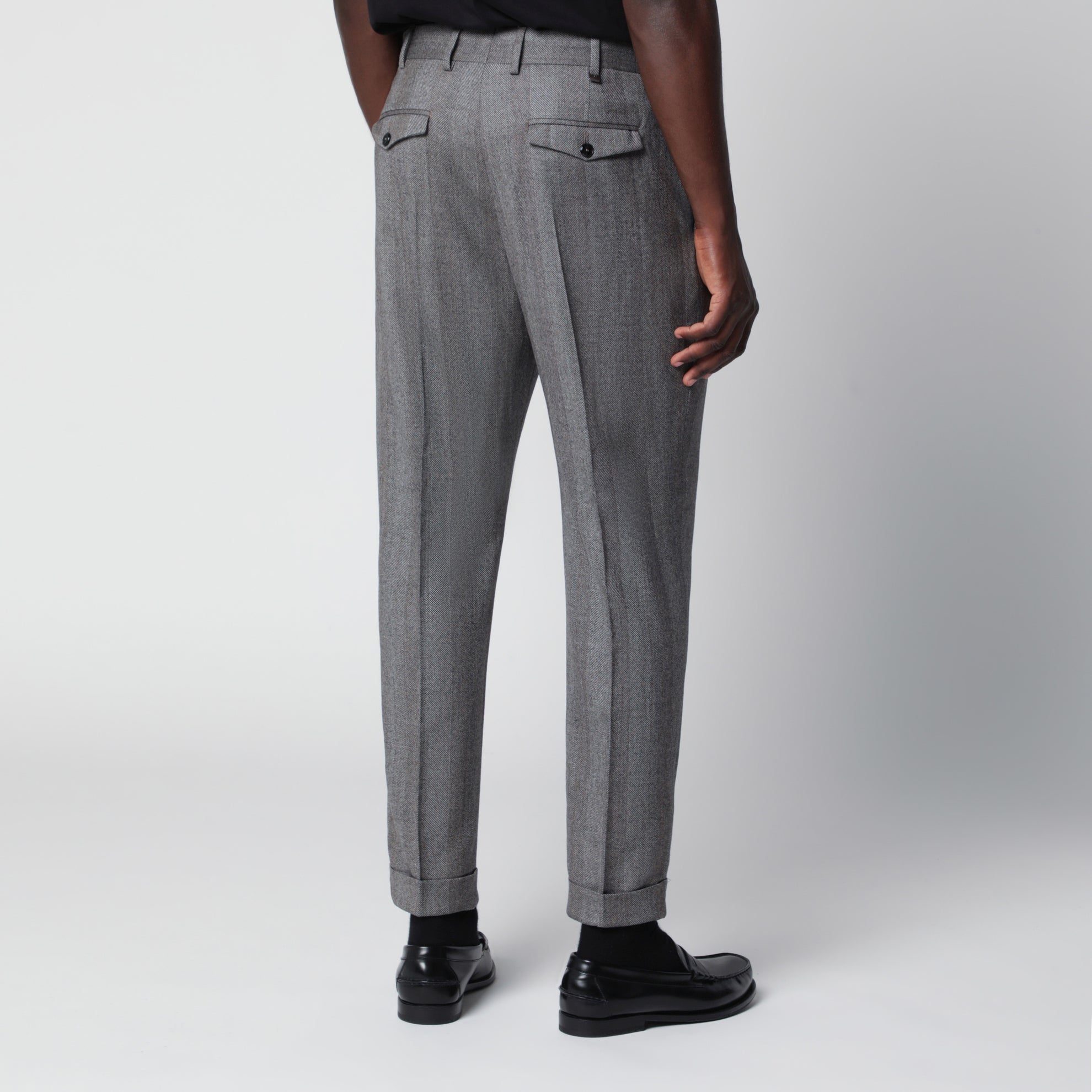 Tailored slim-fit trousers with micro herringbone pattern