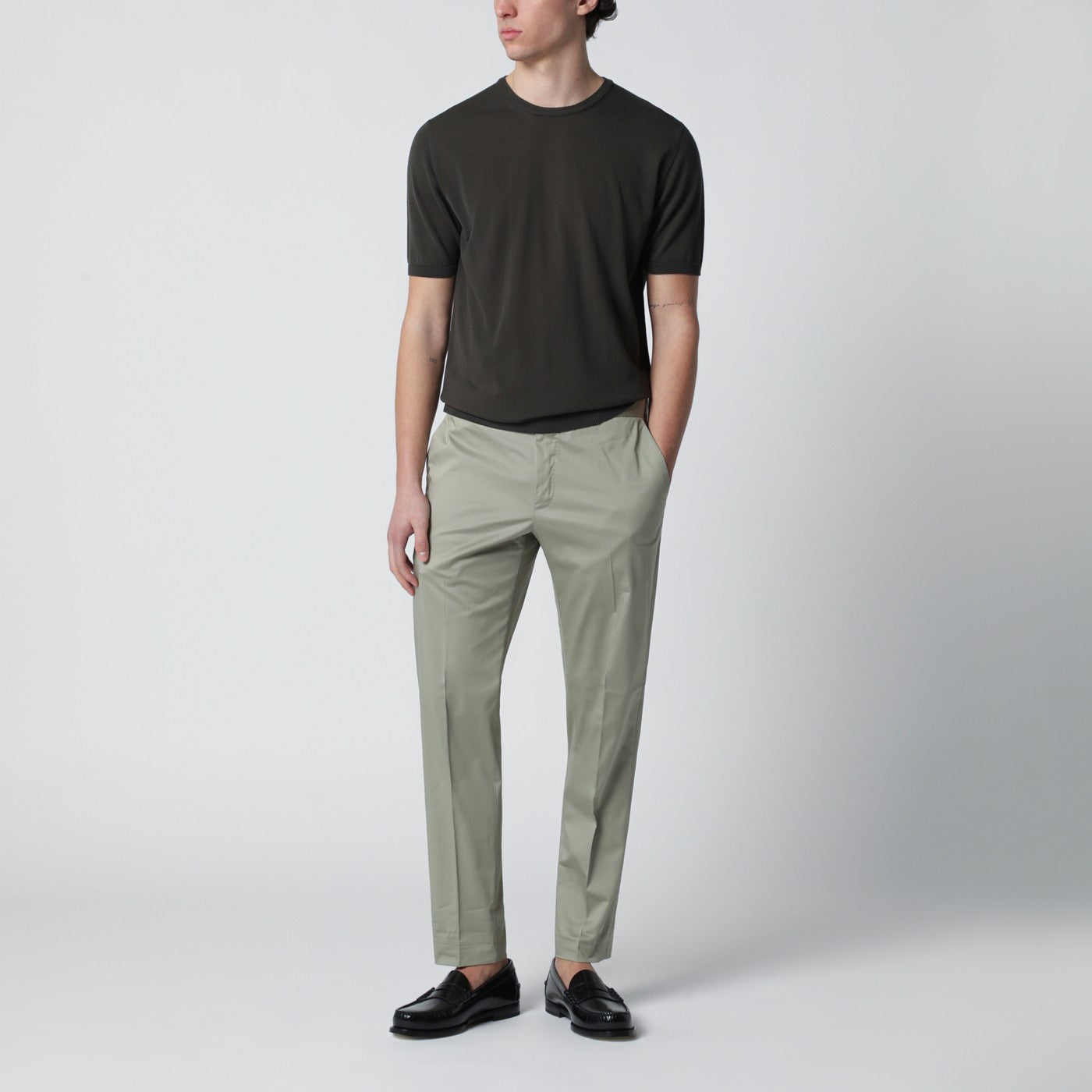 Pantalone verde salvia in misto cotone