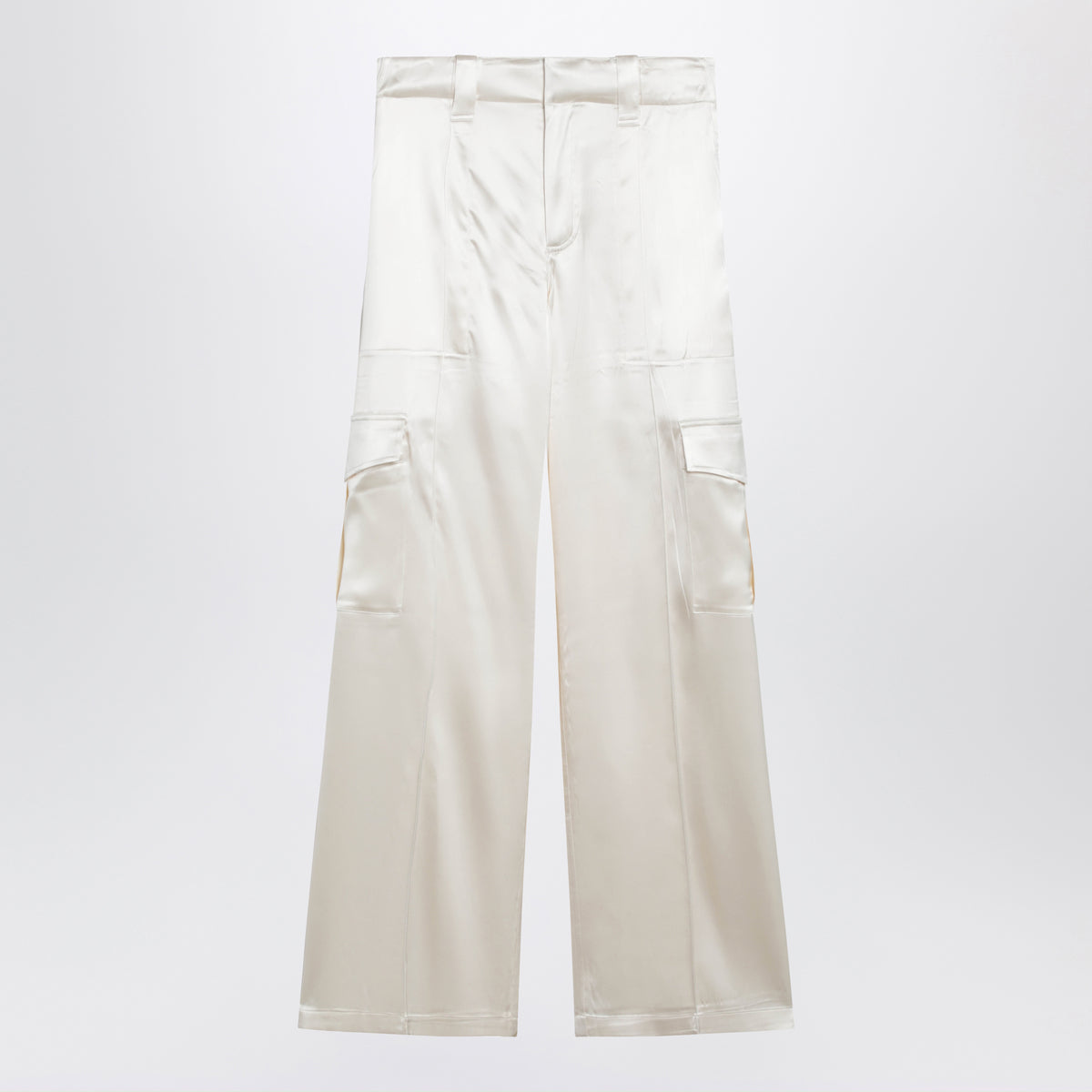 Pantaloni cargo color crema in misto seta
