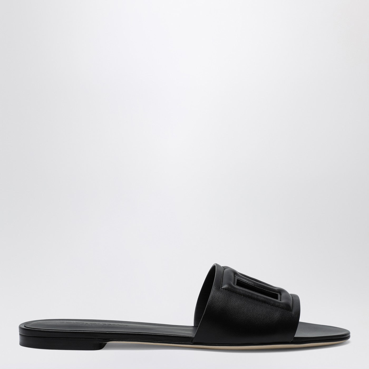 Slide nera in pelle con logo DG