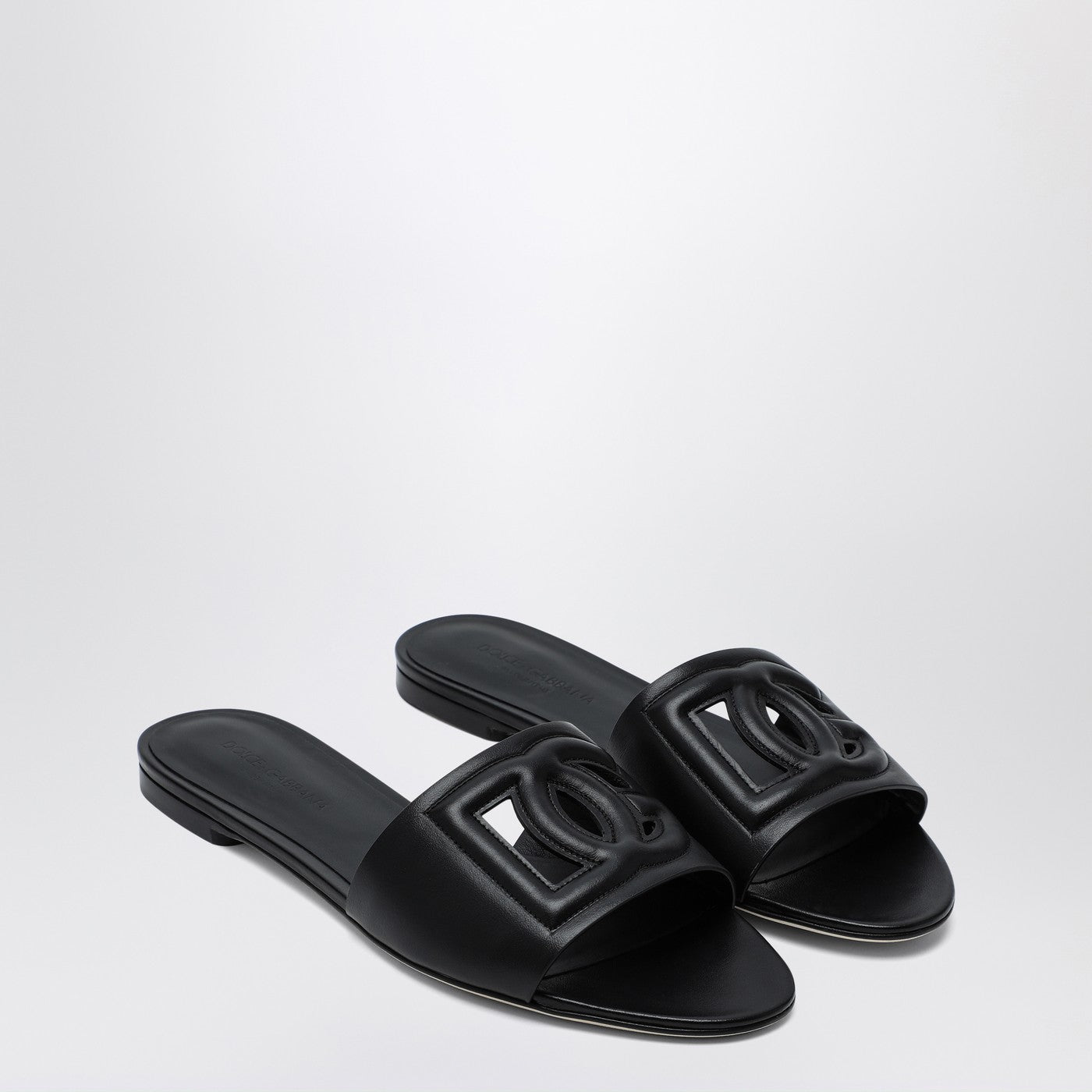 Slide nera in pelle con logo DG