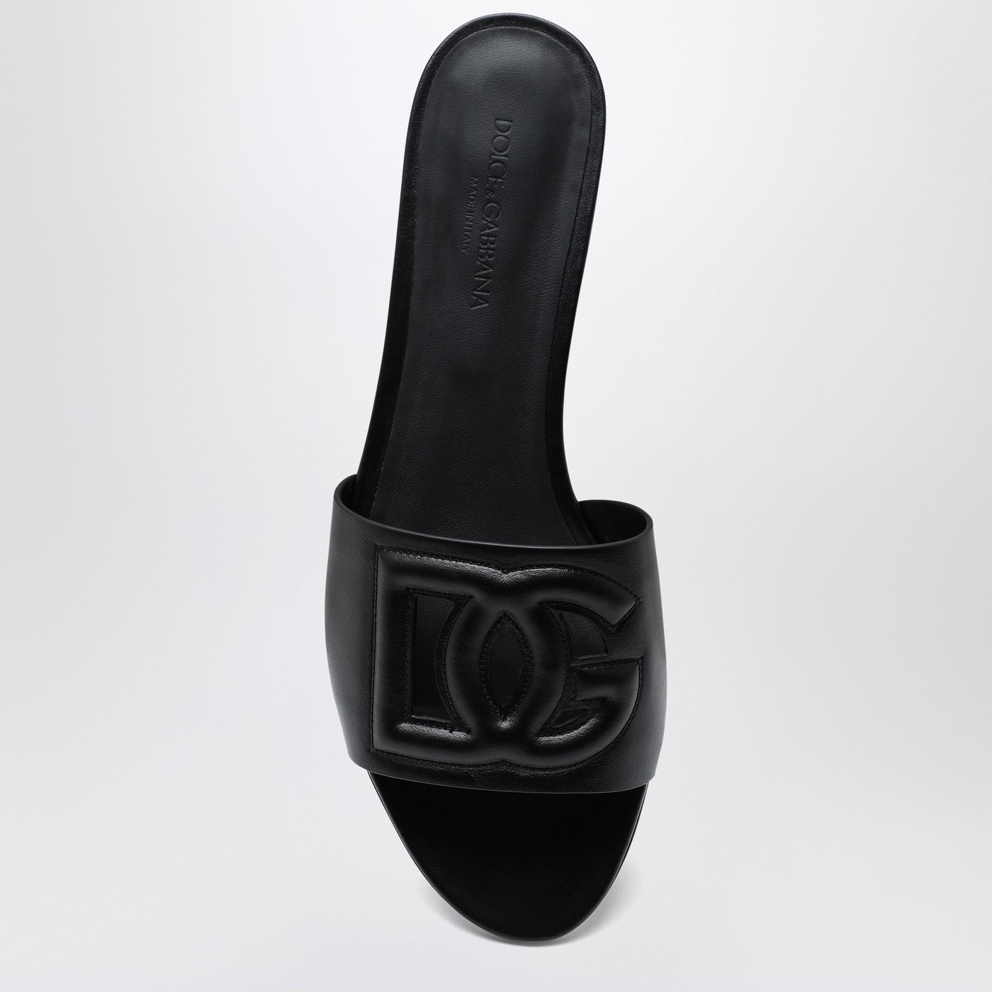 Slide nera in pelle con logo DG