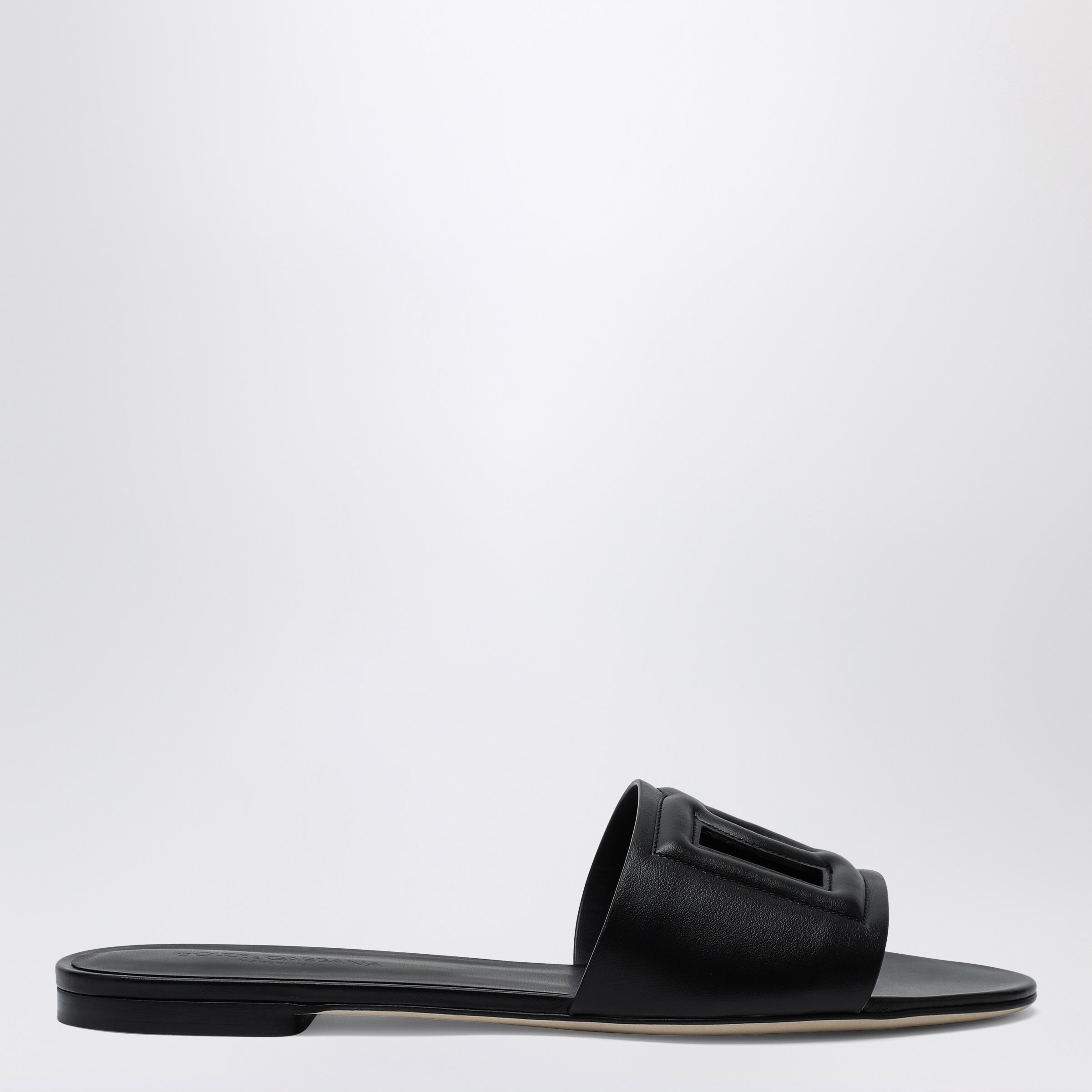 Dolce&Gabbana Black leather slides with DG logo | TheDoubleF