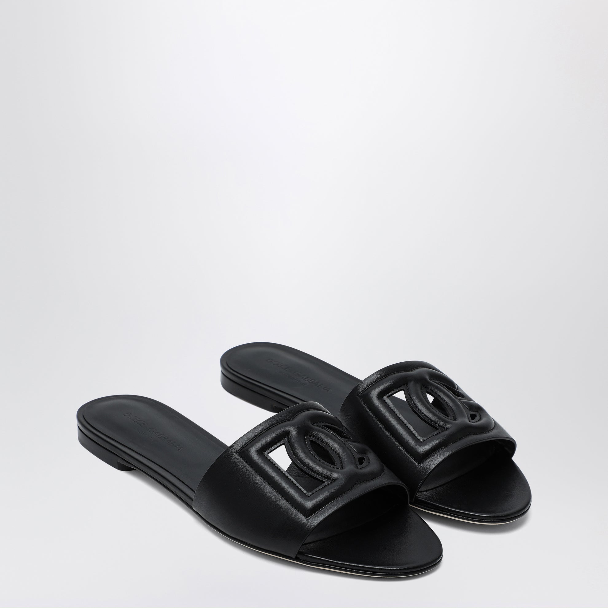 Black leather slides with DG logo