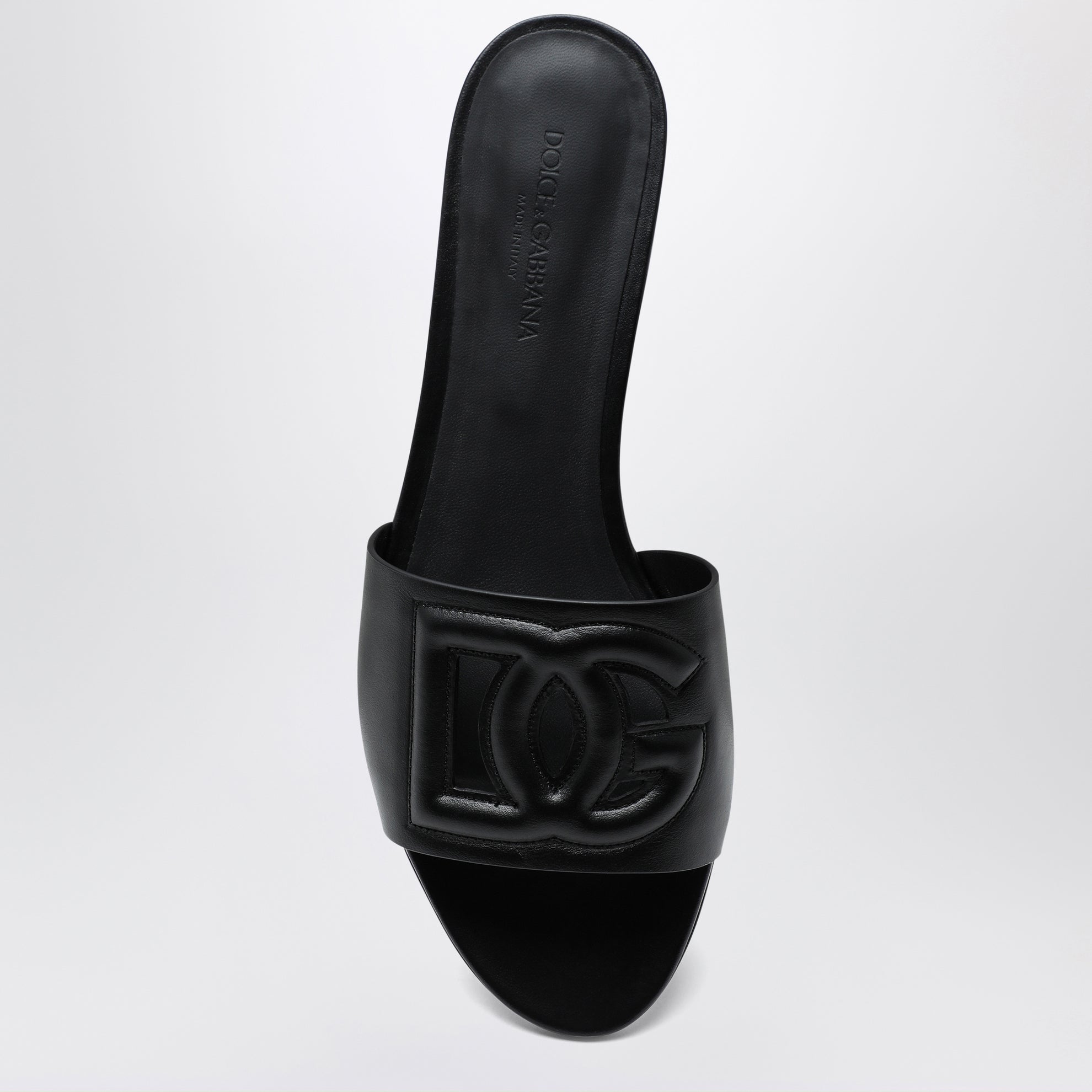 Black leather slides with DG logo
