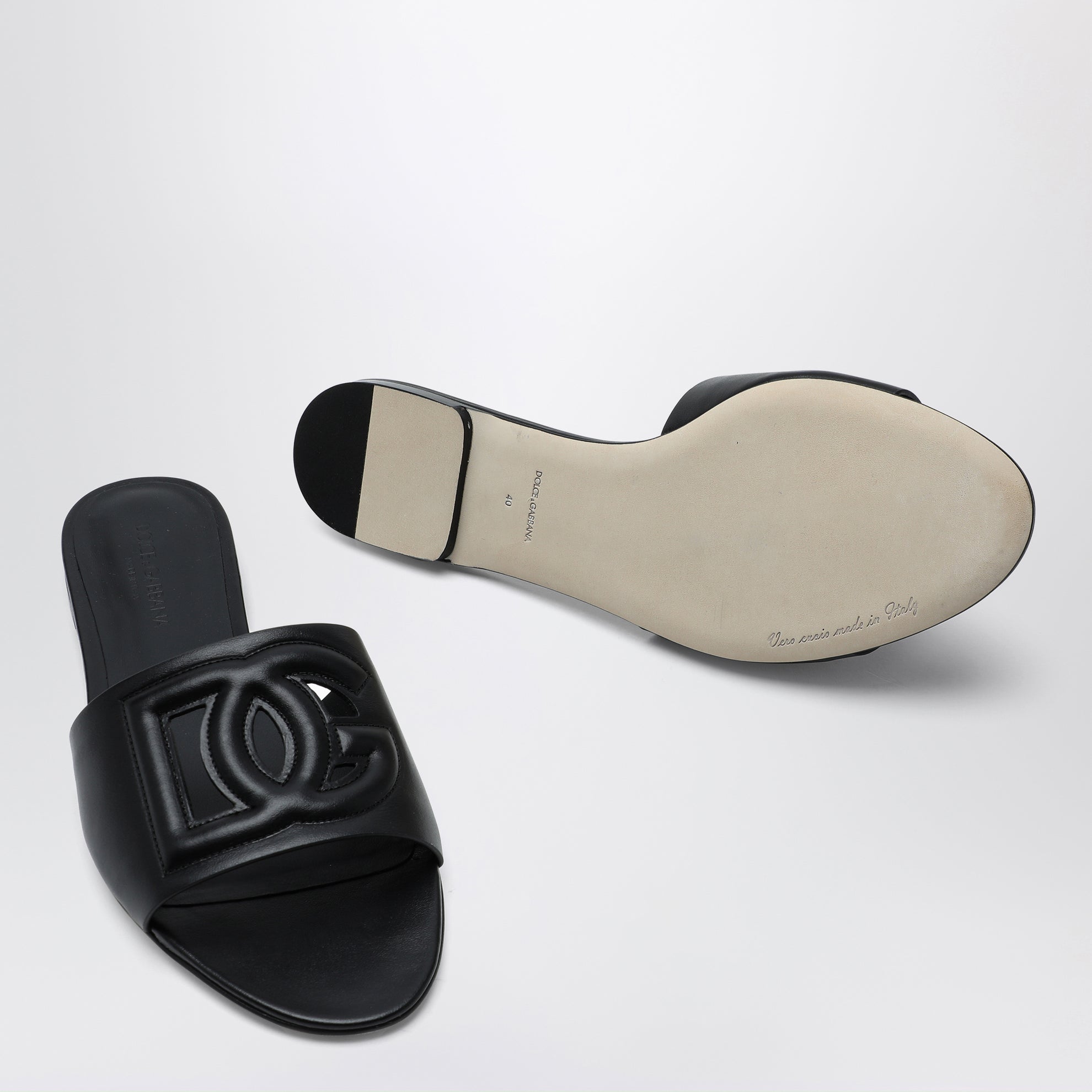 Black leather slides with DG logo