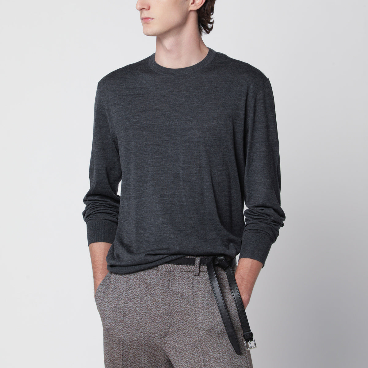 Dark grey mélange sweater in wool