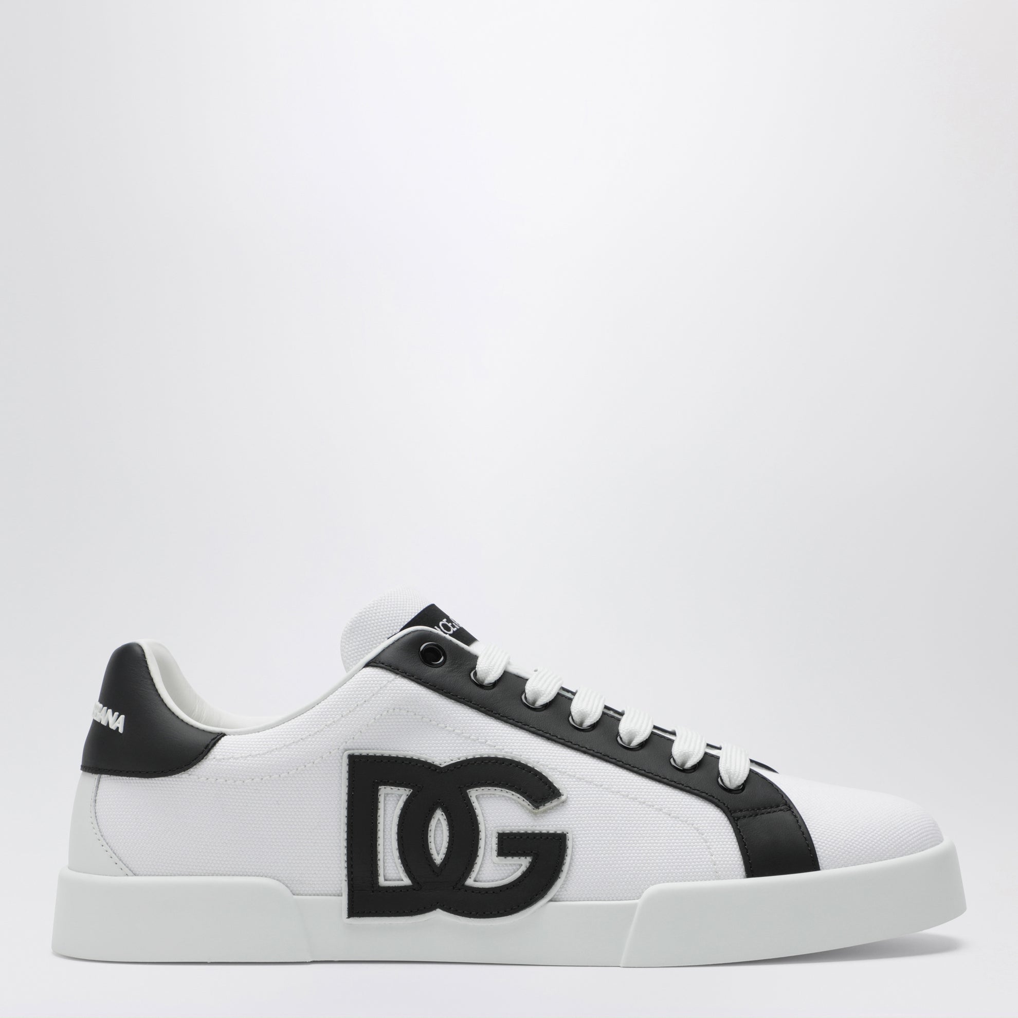 Sneakers Portofino Light Strobel en toile et cuir blanc/noir