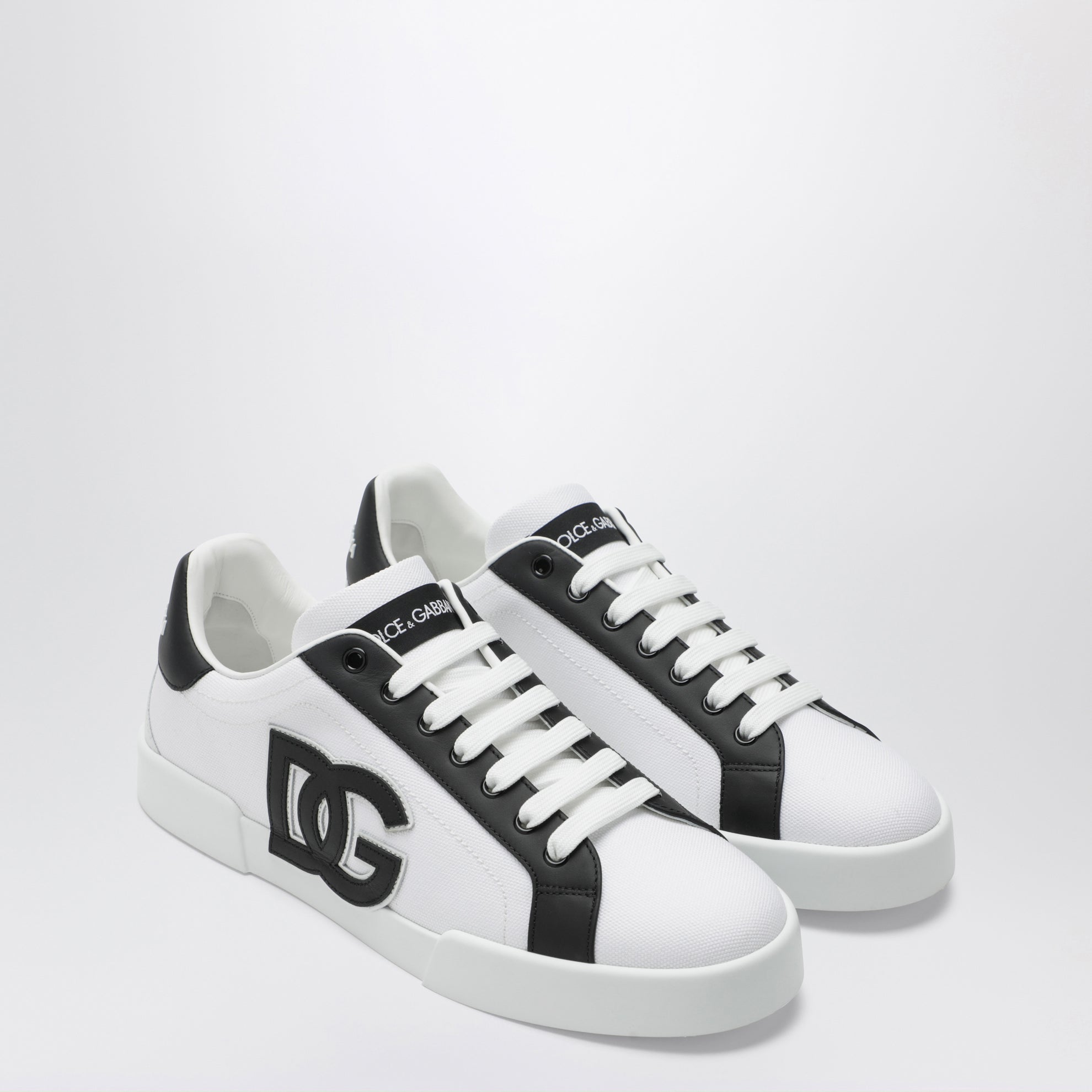 Sneakers Portofino Light Strobel en toile et cuir blanc/noir