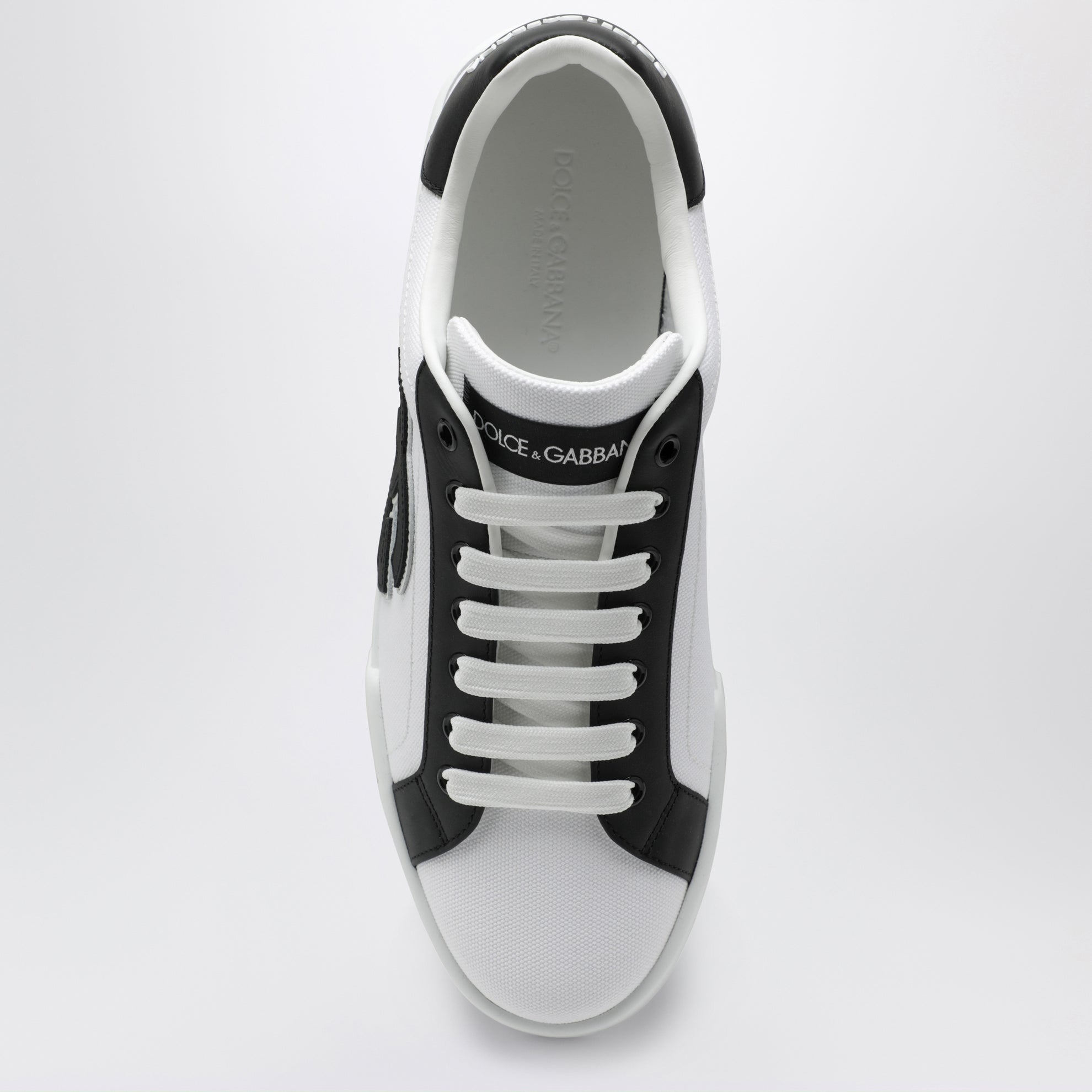 Sneakers Portofino Light Strobel en toile et cuir blanc/noir