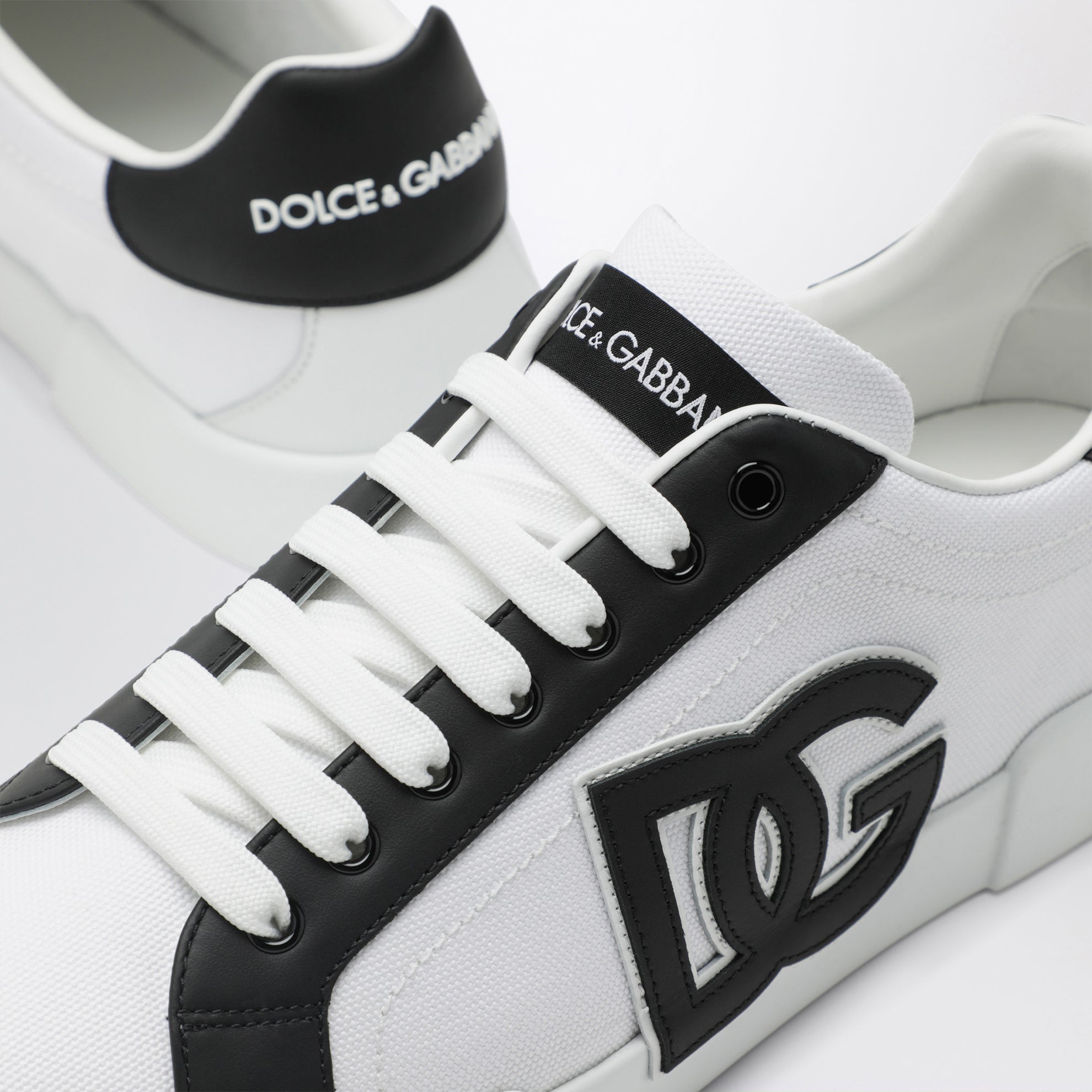 Sneakers Portofino Light Strobel en toile et cuir blanc/noir