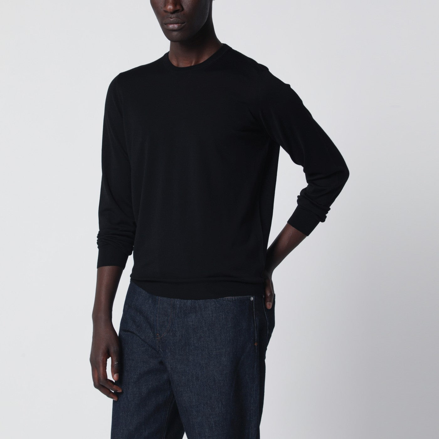 Black wool crew-neck sweater