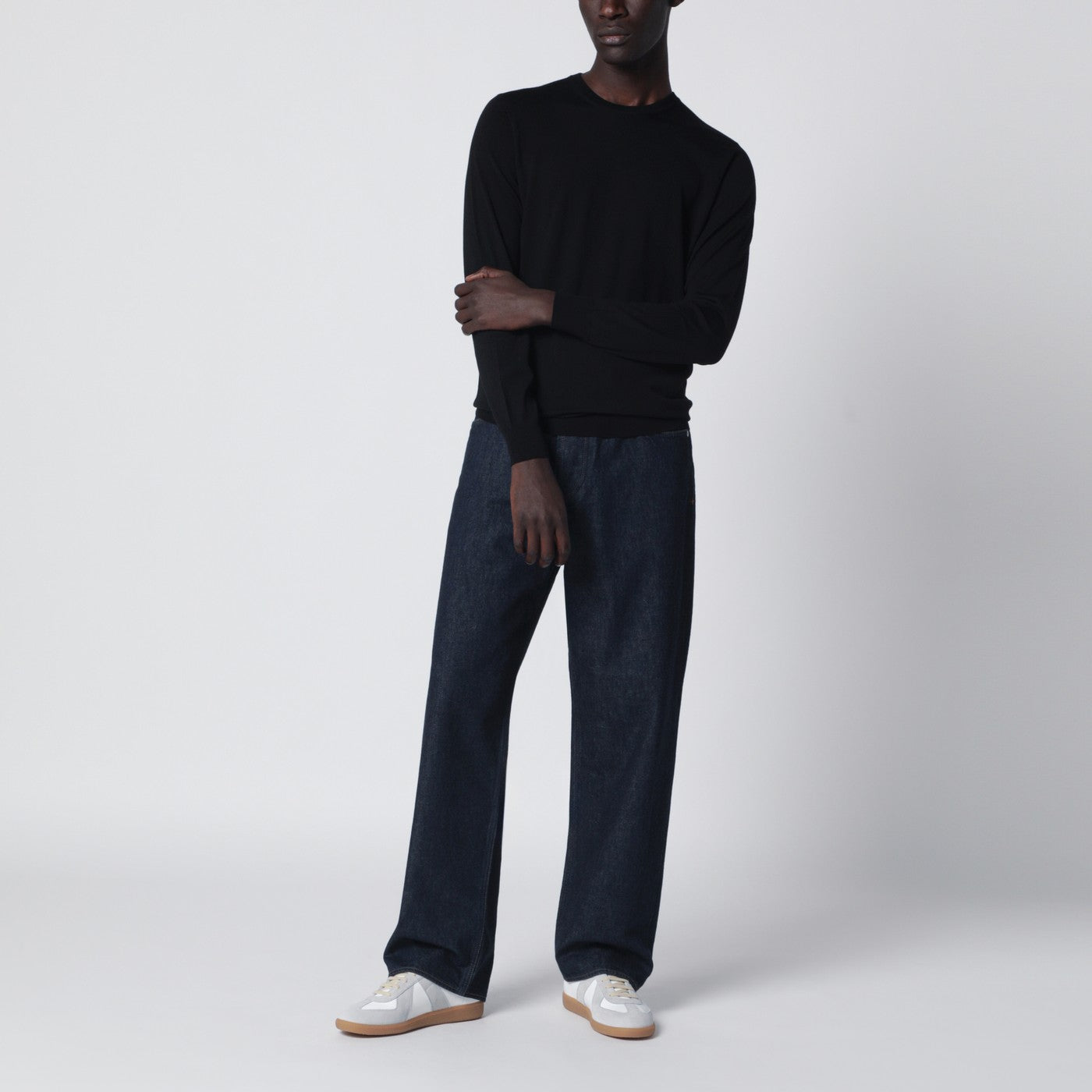 Black wool crew-neck sweater