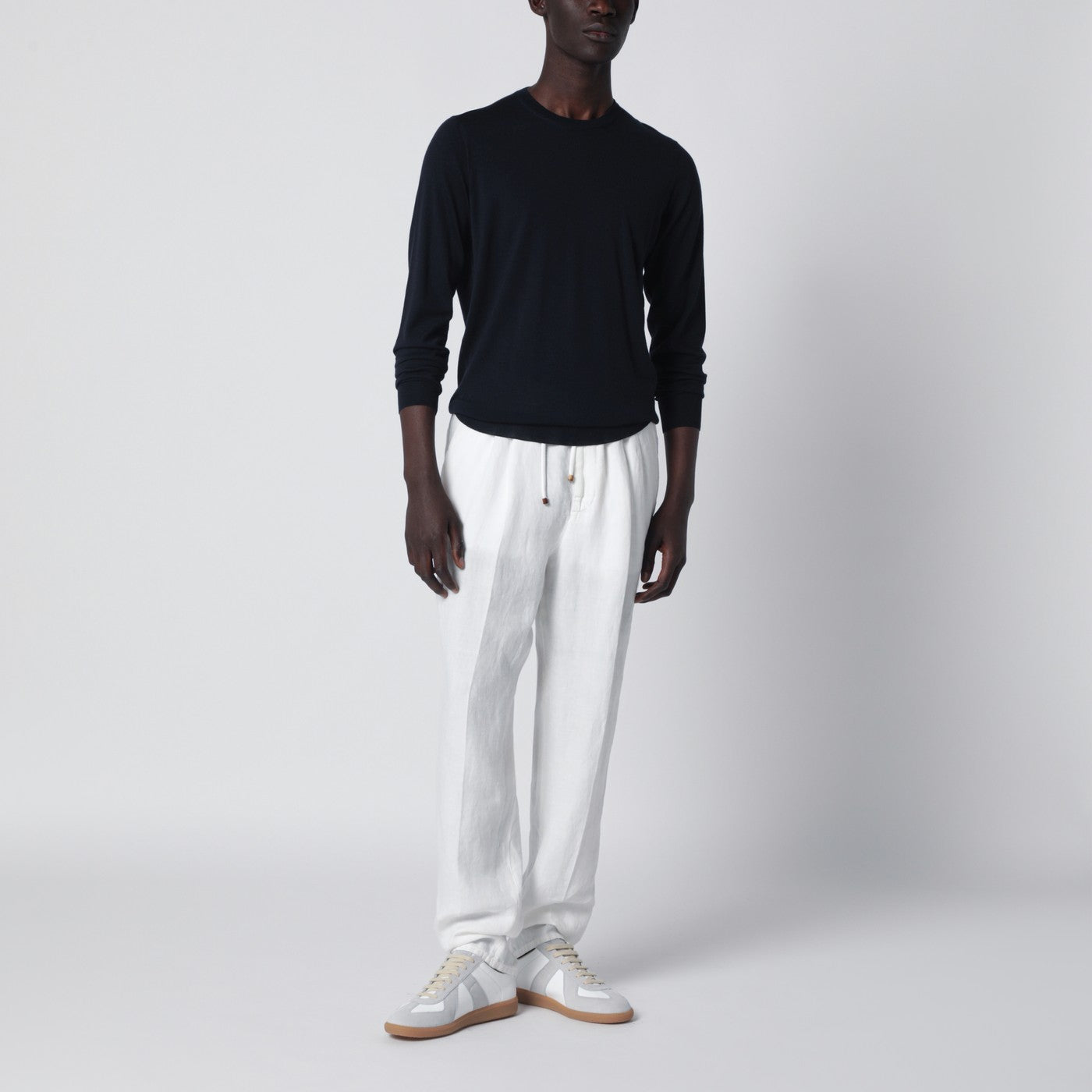 Navy blue wool crew-neck sweater