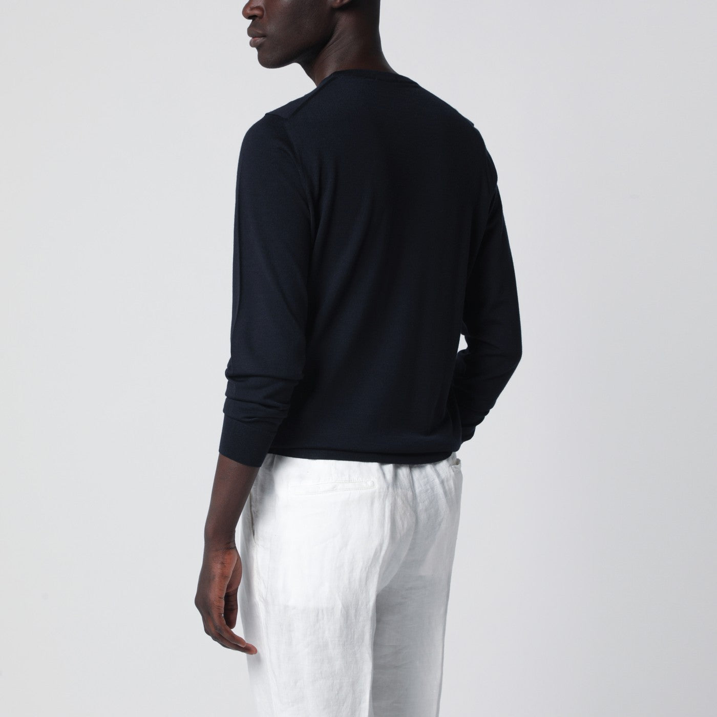 Navy blue wool crew-neck sweater