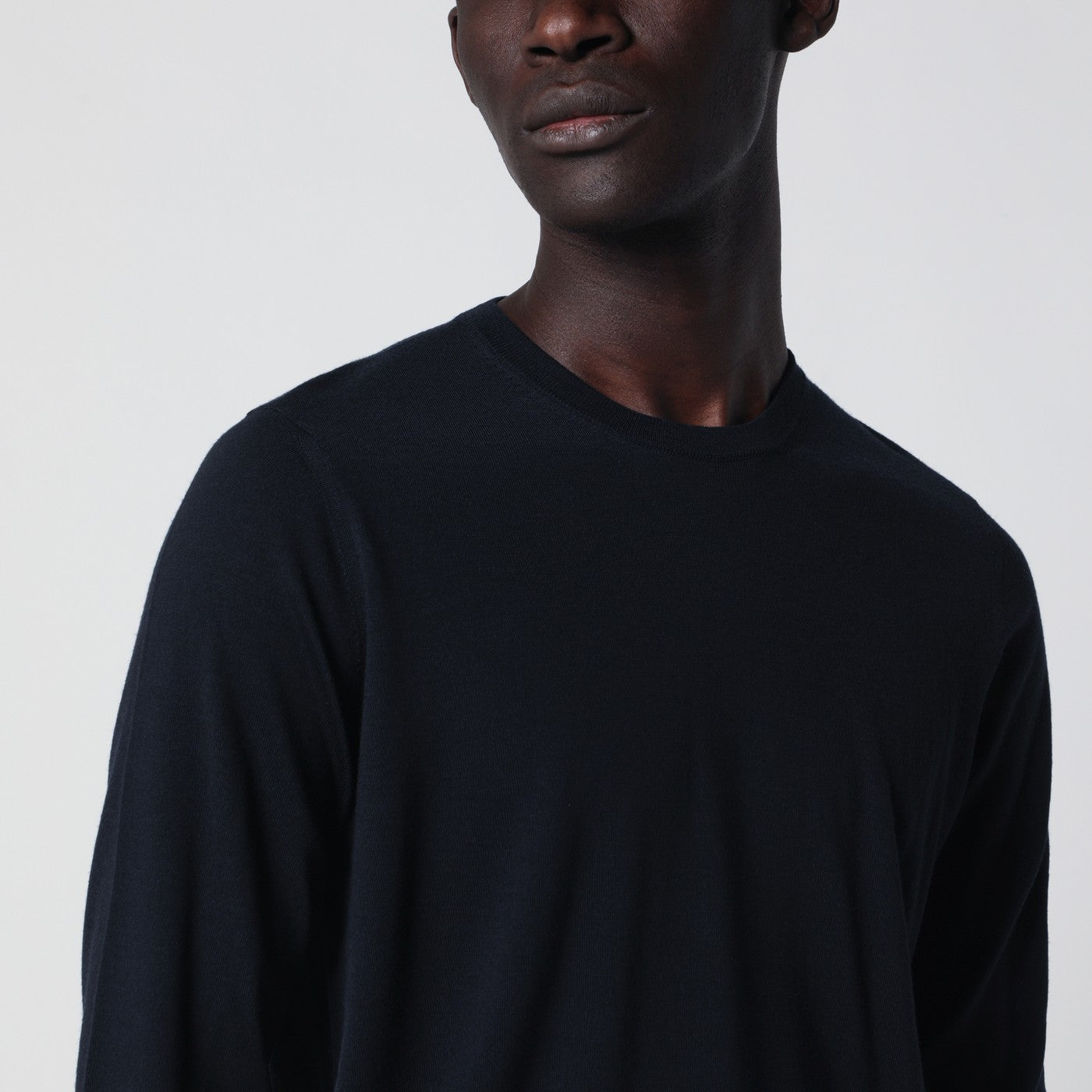 Navy blue wool crew-neck sweater