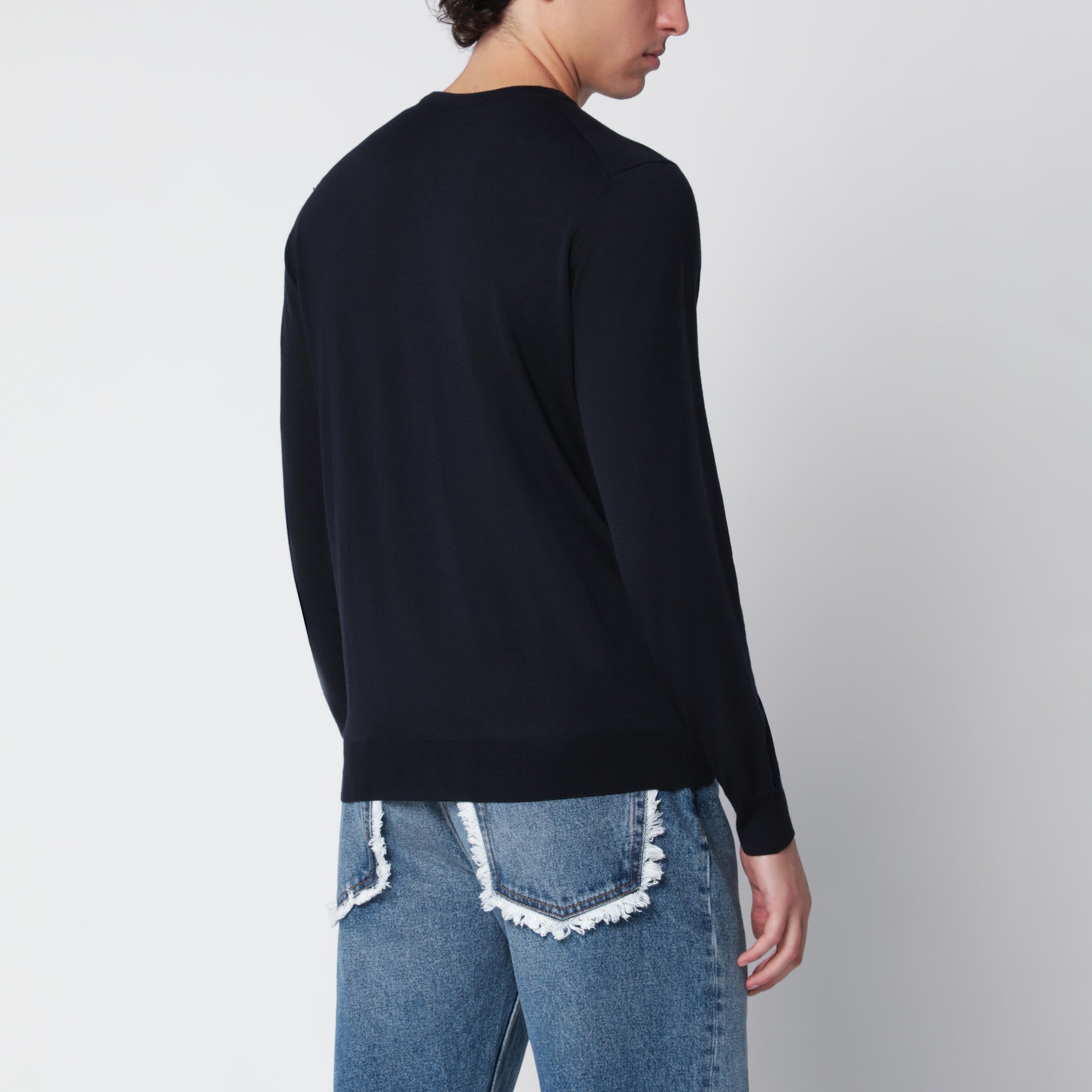 Maglia girocollo blu navy in lana