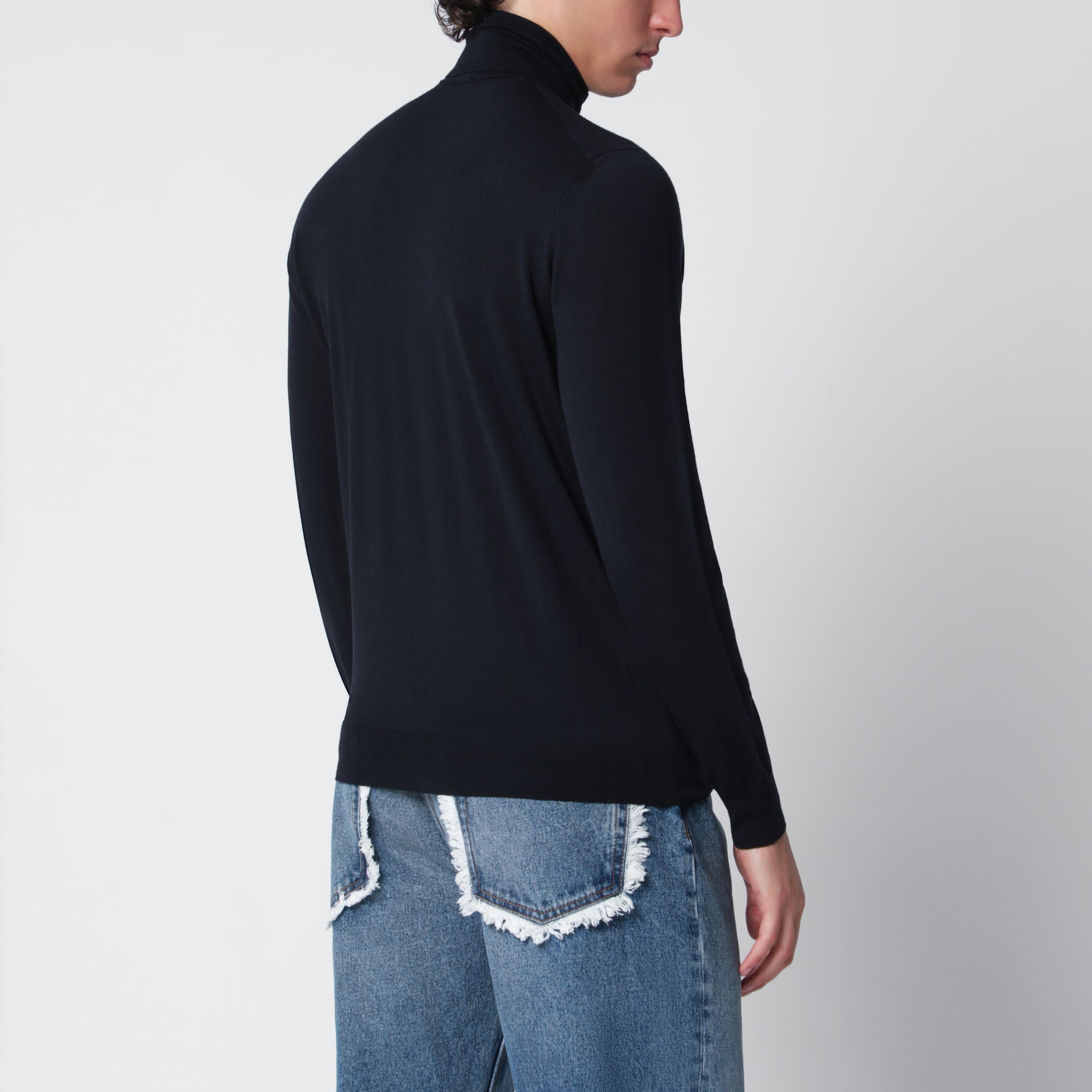 Maglia dolcevita blu navy in lana