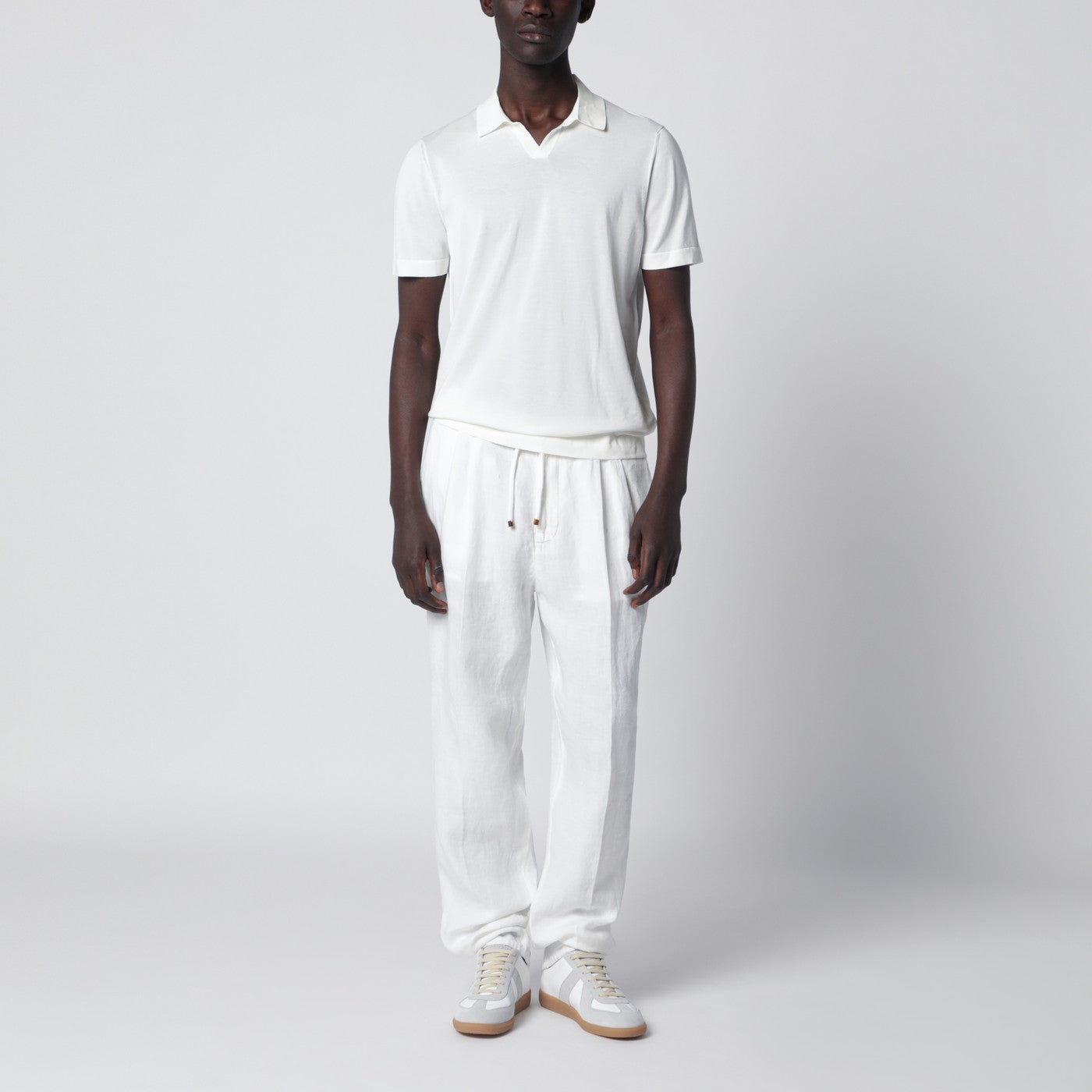 Milk-white cotton knit polo