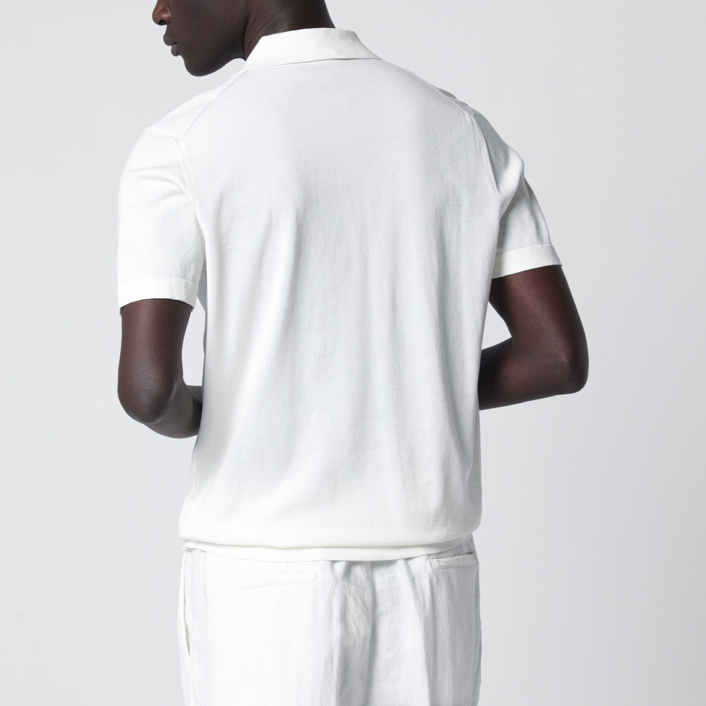 Milk-white cotton knit polo