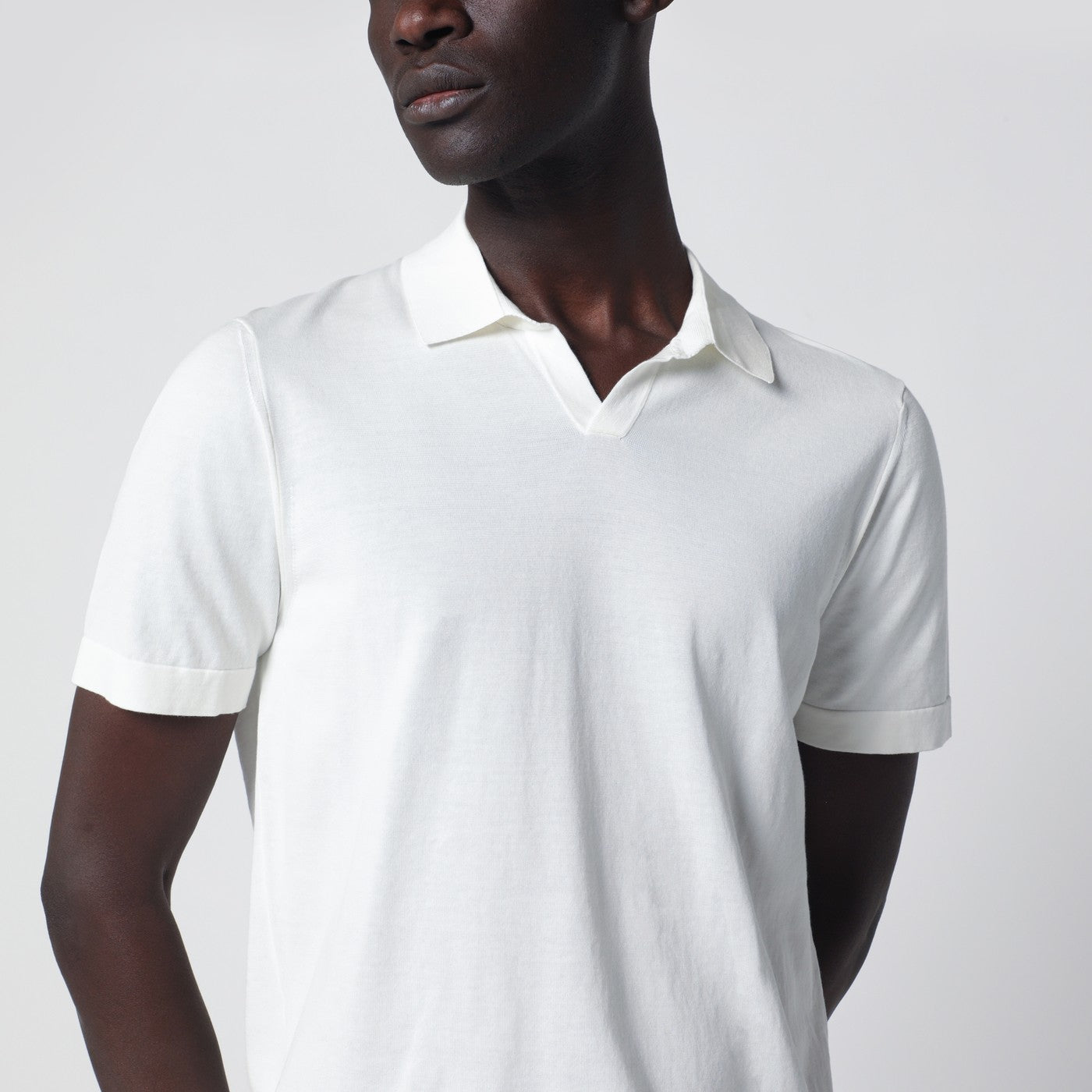 Milk-white cotton knit polo