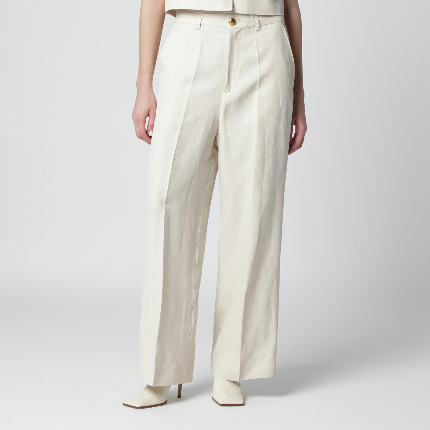 Pantalon en mélange de lin couleur sable