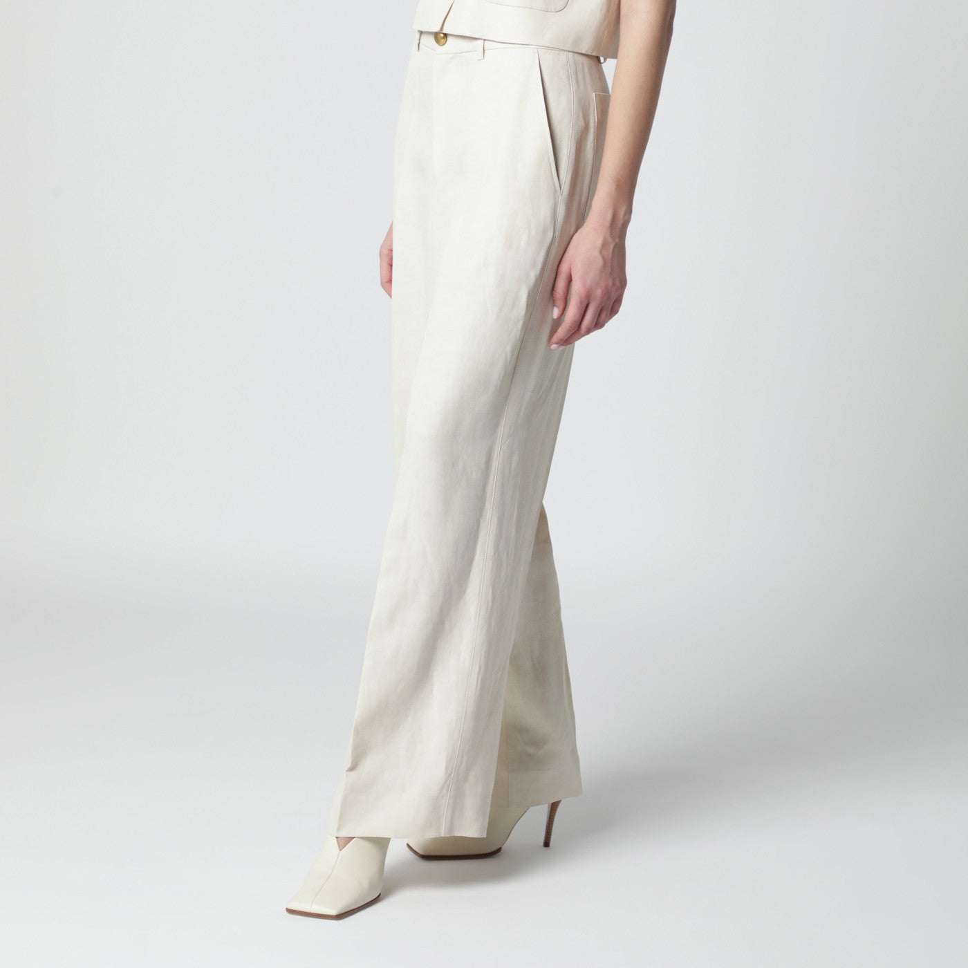 Pantalon en mélange de lin couleur sable