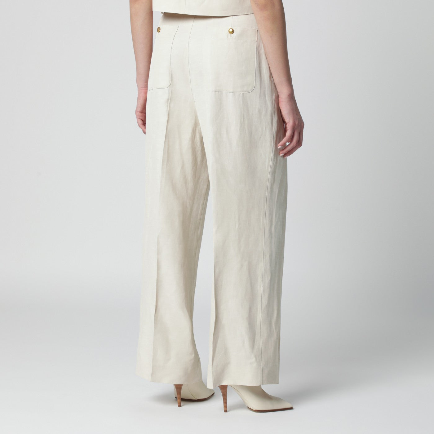 Pantalon en mélange de lin couleur sable