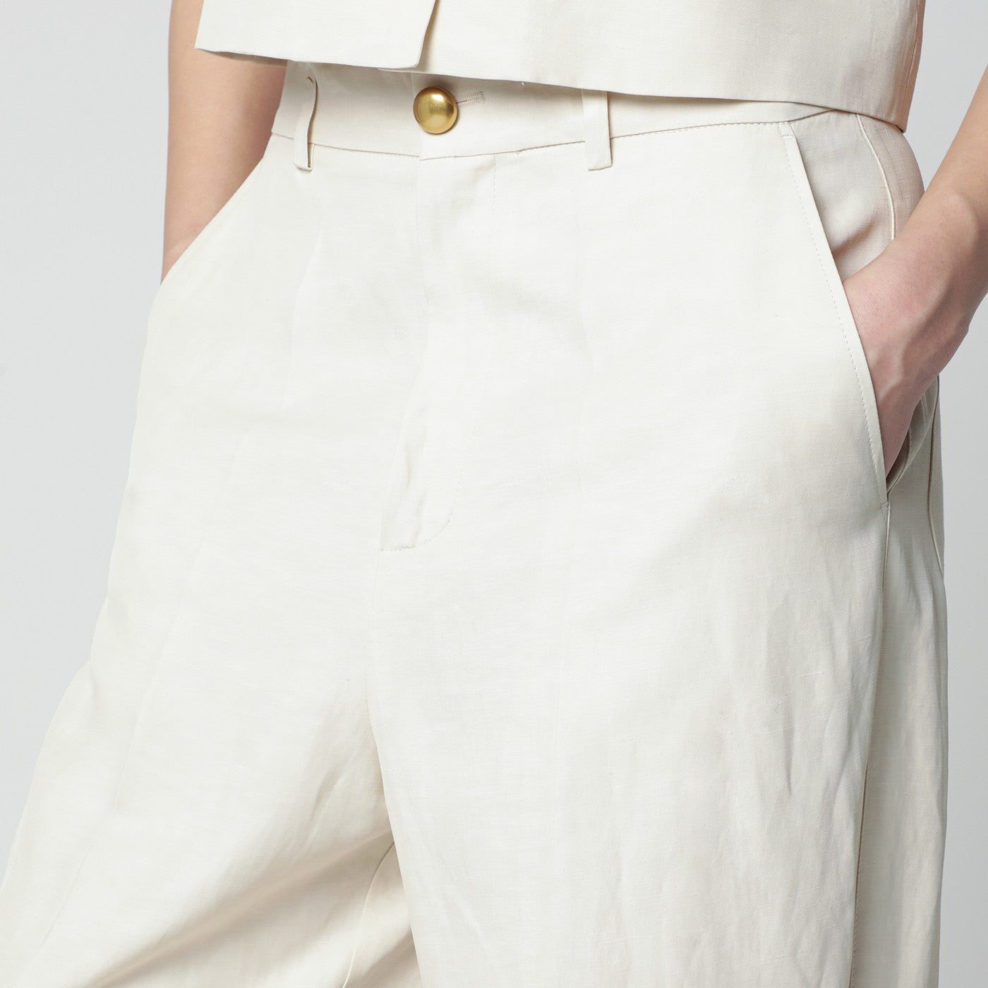 Pantalon en mélange de lin couleur sable