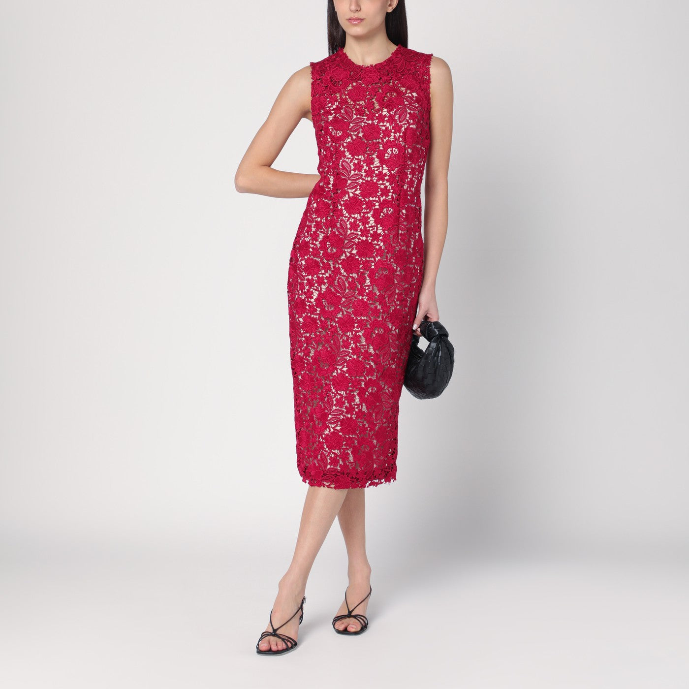 red lace midi bodycon dress Crazy In Love Lace Trim Midi Dress - Red
