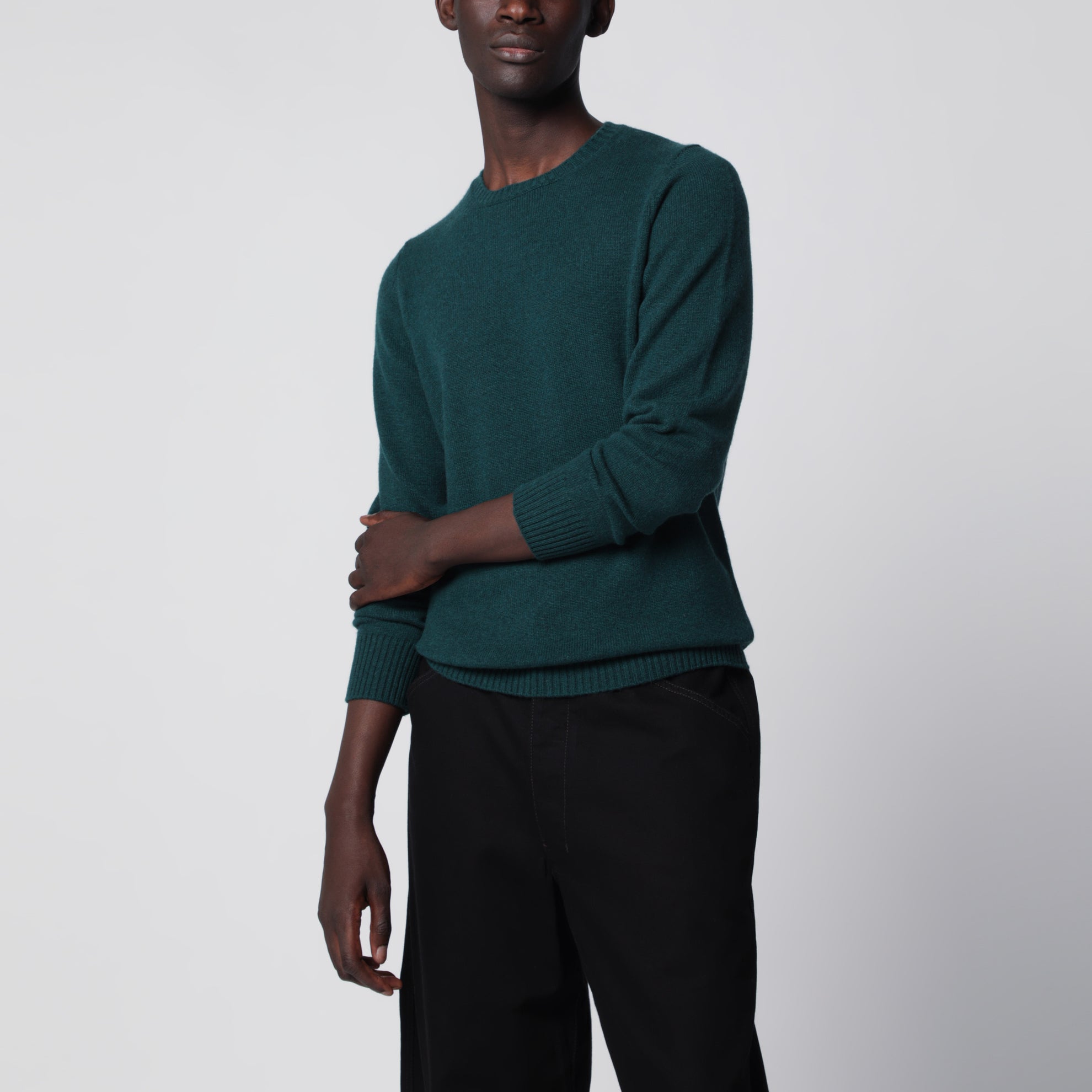 Pull col rond en cachemire vert foncé