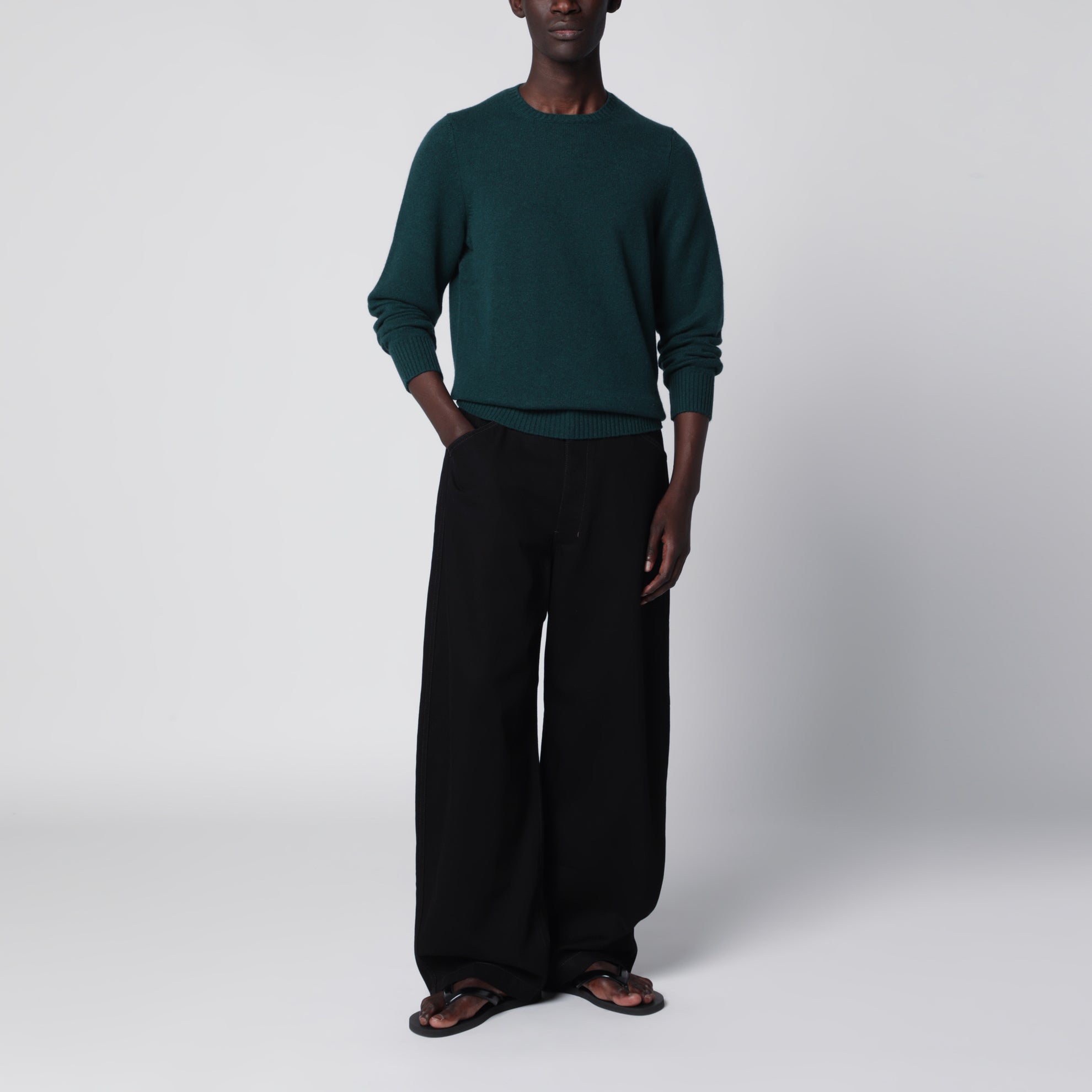 Pull col rond en cachemire vert foncé