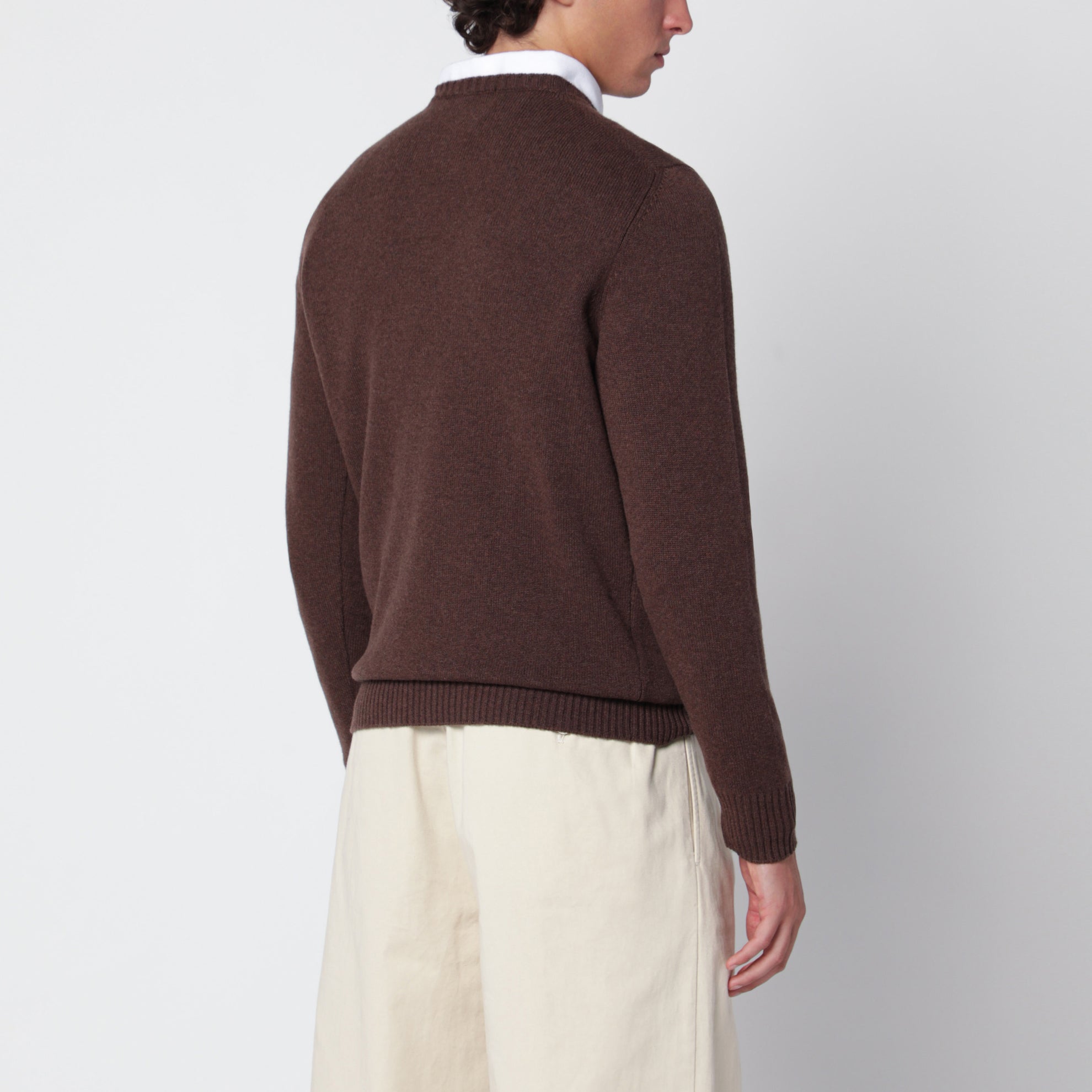 Crew-neck sweater in light brown cashmere