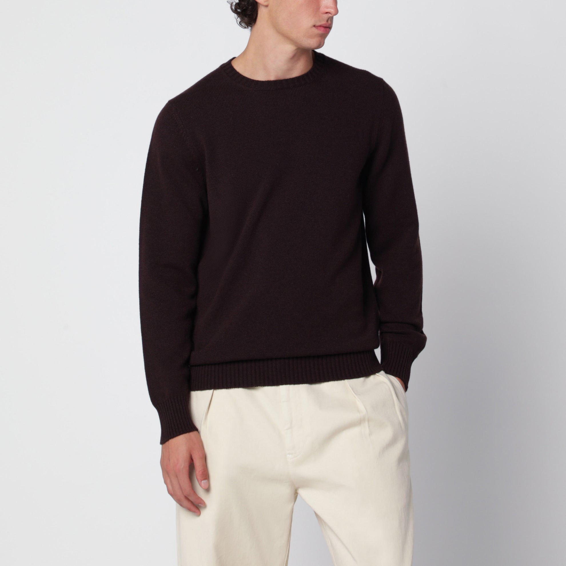Crew-neck sweater in blue-black cashmere
