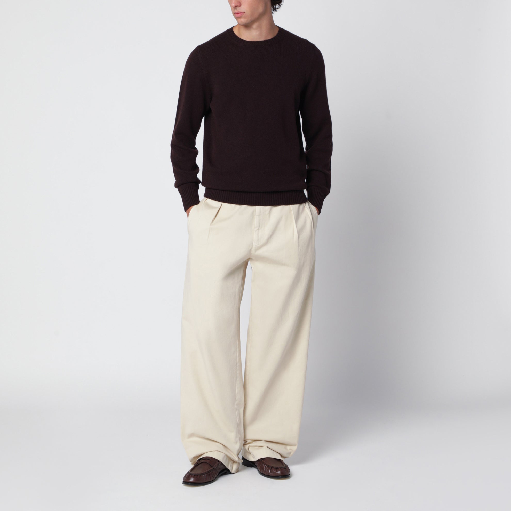 Crew-neck sweater in blue-black cashmere