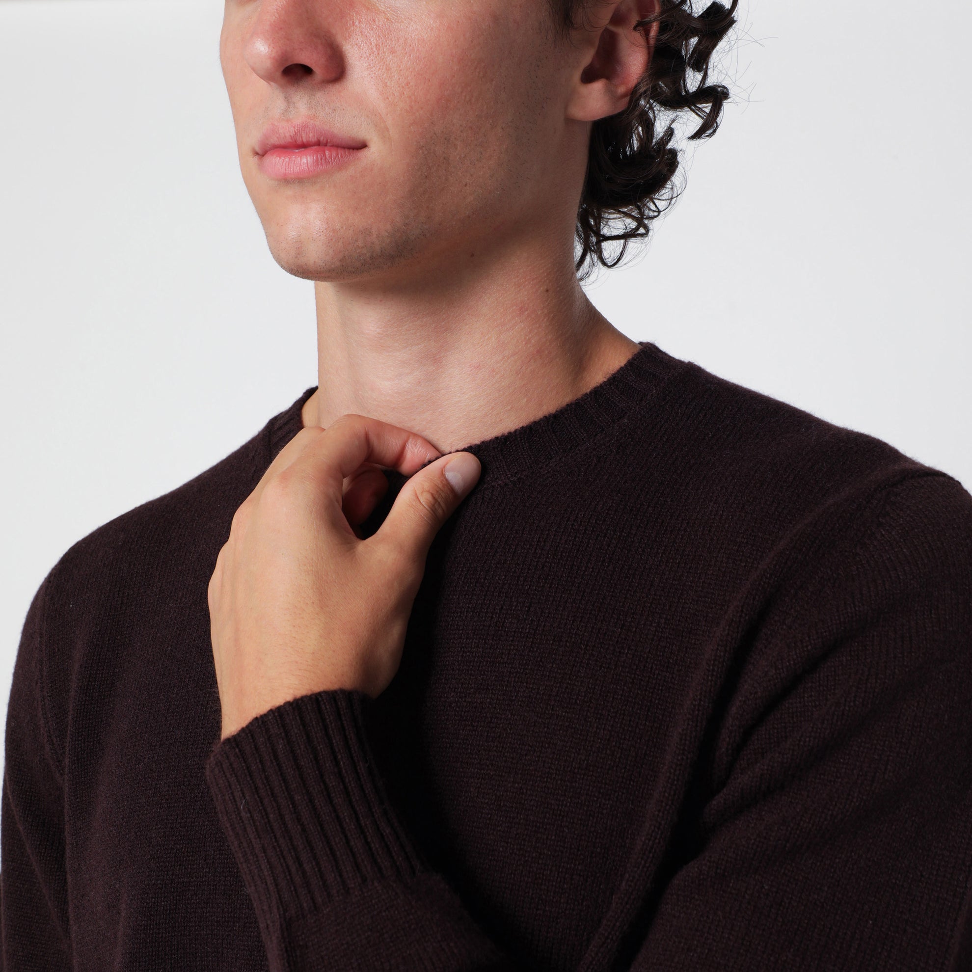 Crew-neck sweater in blue-black cashmere