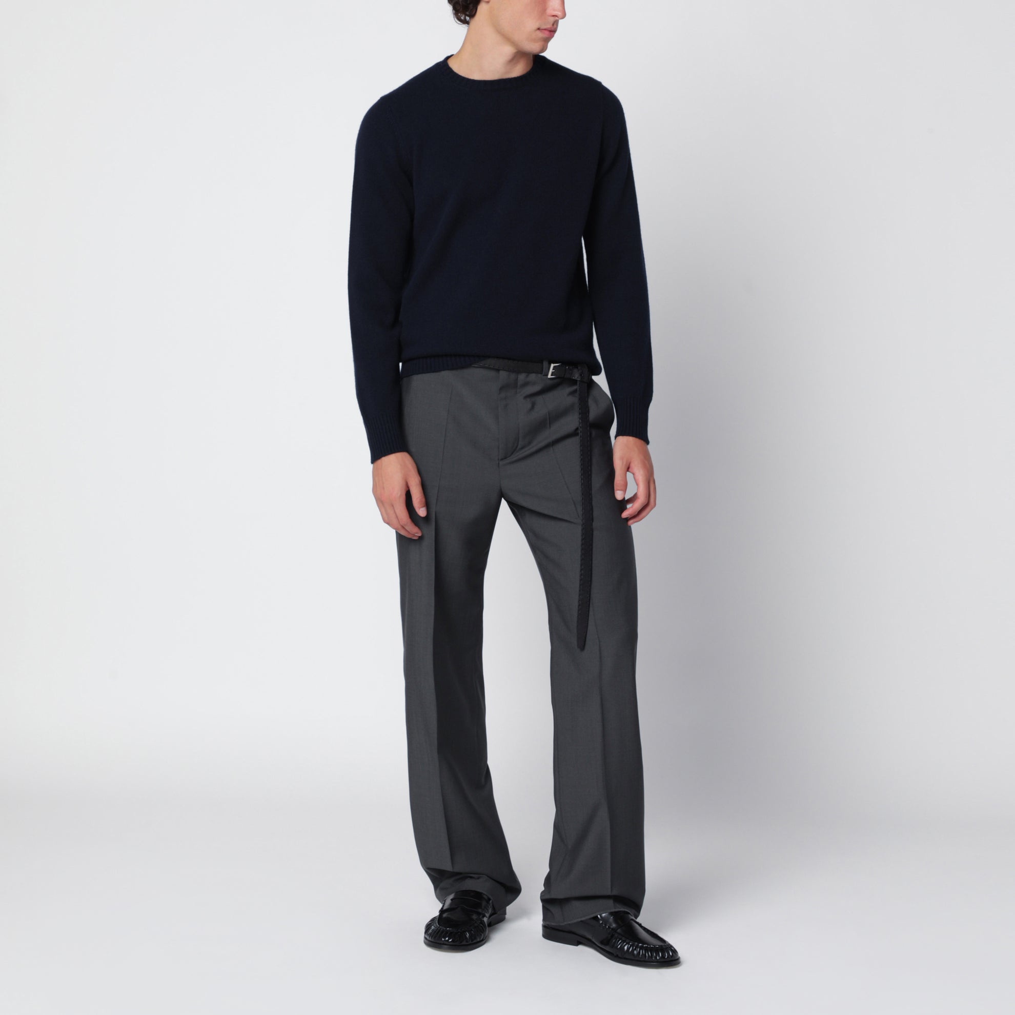 Pull à col rond bleu navy en cachemire
