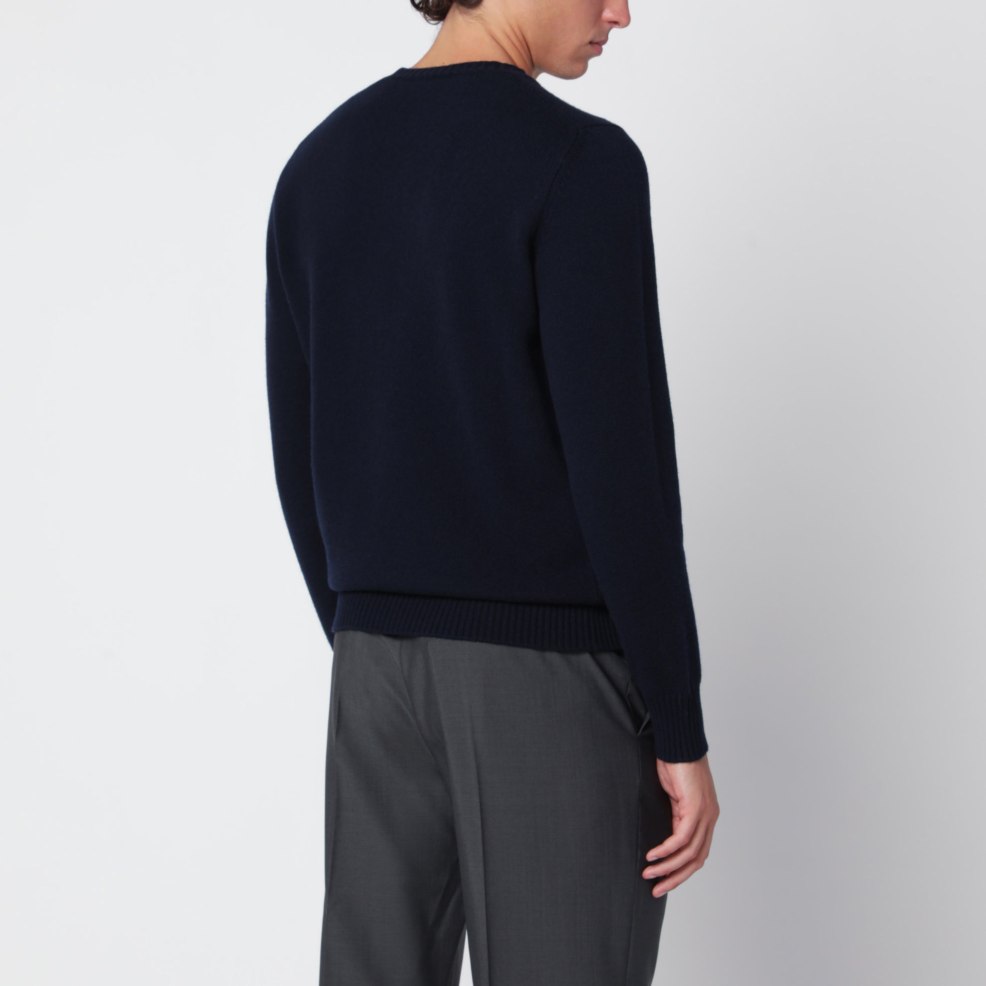 Pull à col rond bleu navy en cachemire